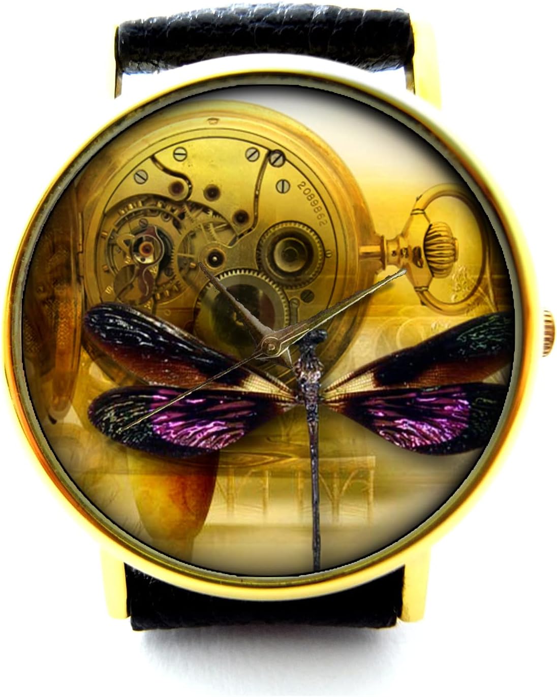 Steampunk Dream Watch Dragonfly Leather Watch Bracelet Watch Handmade Watch Genuine Leather Bracelet Watch P216