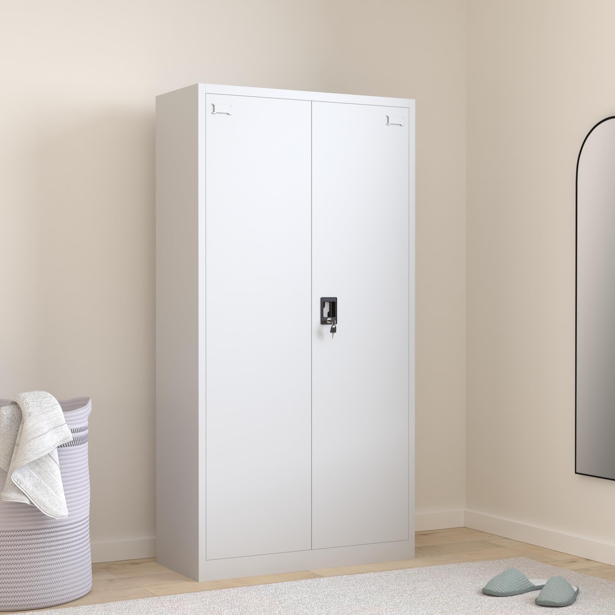 Mendler Aktenschrank HWC-H17 2 Türen abschließbar - 185x90x40cm grau | Stahlschrank, Büroschrank, Schrank, Metall