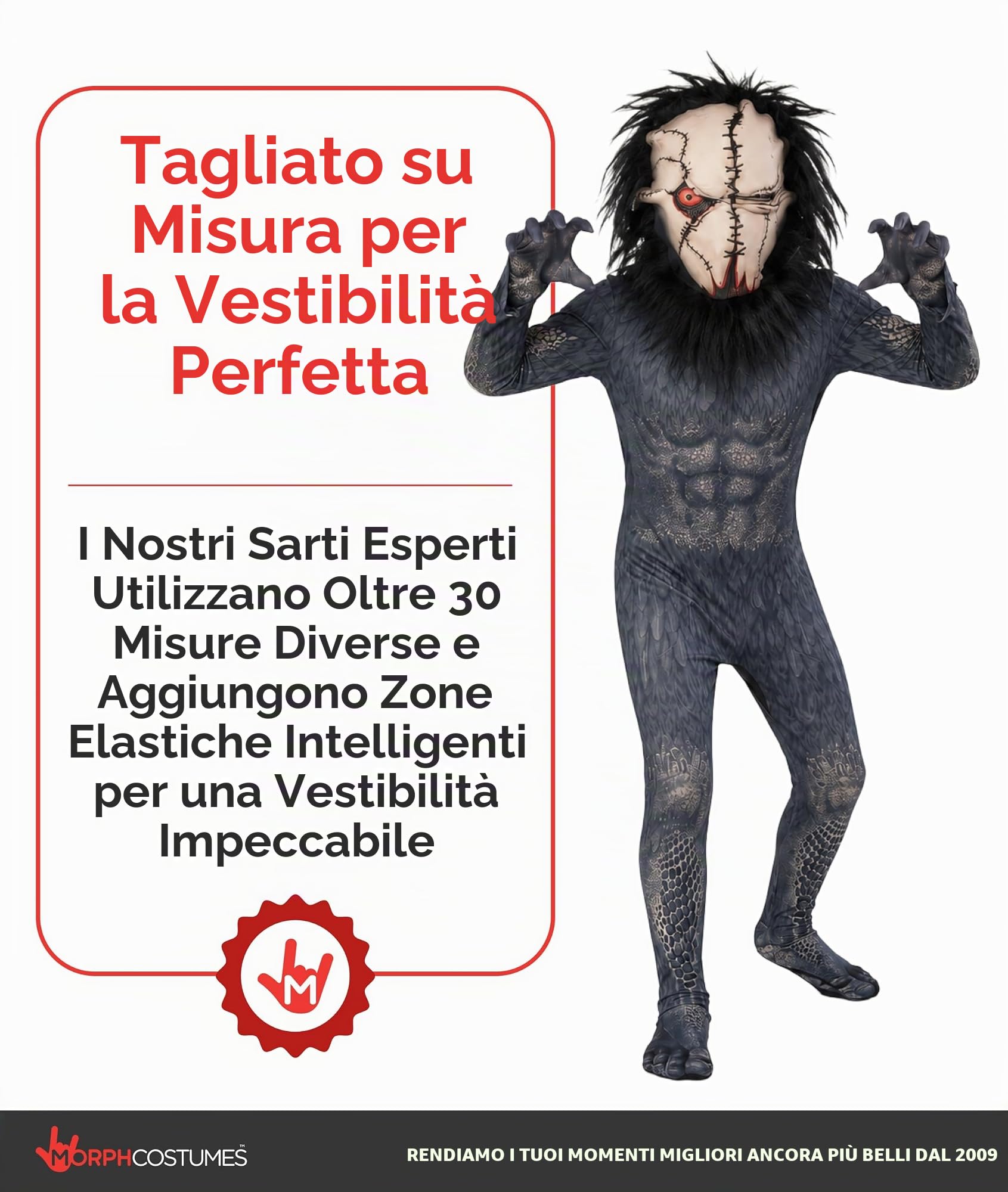 Morphsuits Costume Mostro Horror Bambino, Tuta Halloween Bambino | Tuta Integrale con Cappuccio, Design Creatura Horror Nera, Perfetto per Halloween, Ideale per il Gioco di Ruolo