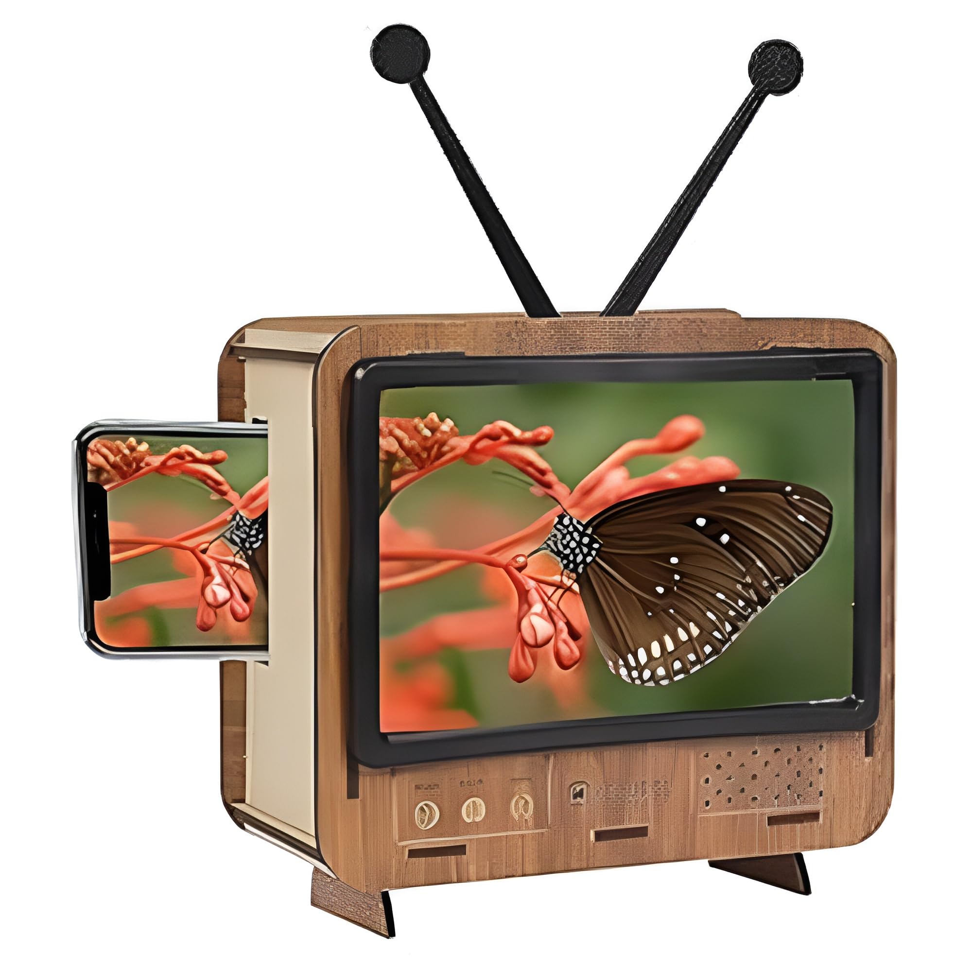 XSOURCE Wooden Phone Screen Magnifier Stand with TV Design Retro Style Portable Mobile Amplifier for Movies, YouTube & Entertainment-image-24