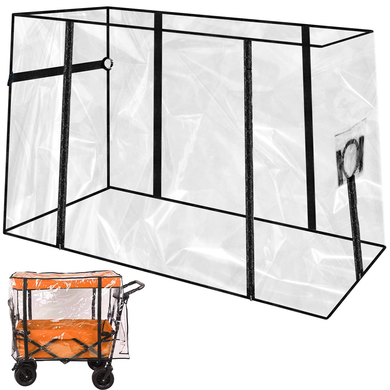 Wagon Rain Cover, Transparent Rain Cover with Zipper, Waterproof Folding Collapsible Garden Trolley Cart, Universal Fits Handcarts, Folding Beach Rain, for Camping Shopping Garden Outdoor Activities