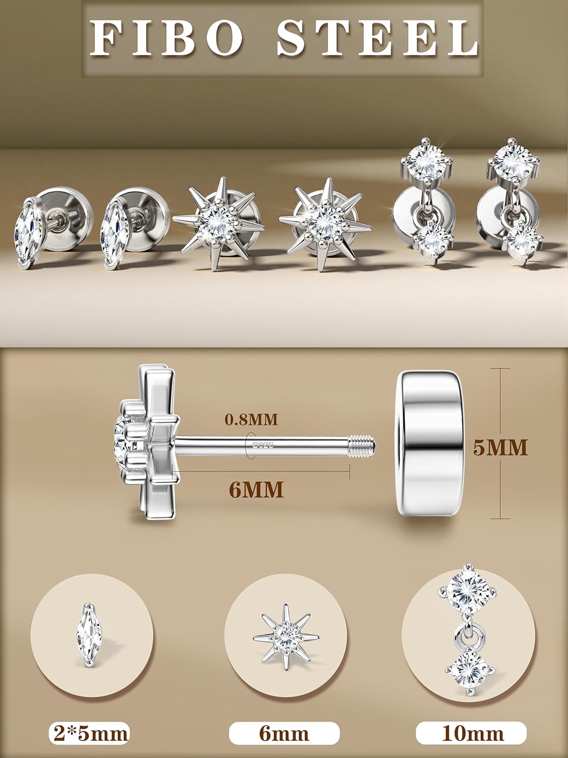 S925 Sterling Silver Flat Back Earrings for Women Hypoallergenic - 14K Gold Plated Flatback Stud Earrings Cartilage Helix Tragus Conch Piercing Jewelry 3 Pairs Dainty CZ Butterfly Studs - Image 5