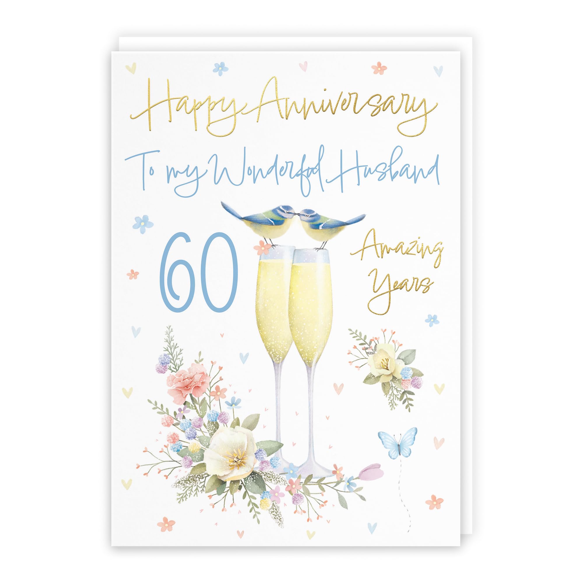 Hunts England, Husband 60th Anniversary Card, A5 Size, Champagne Flutes, Gold Foil, 60th Anniversary Card For Husband
