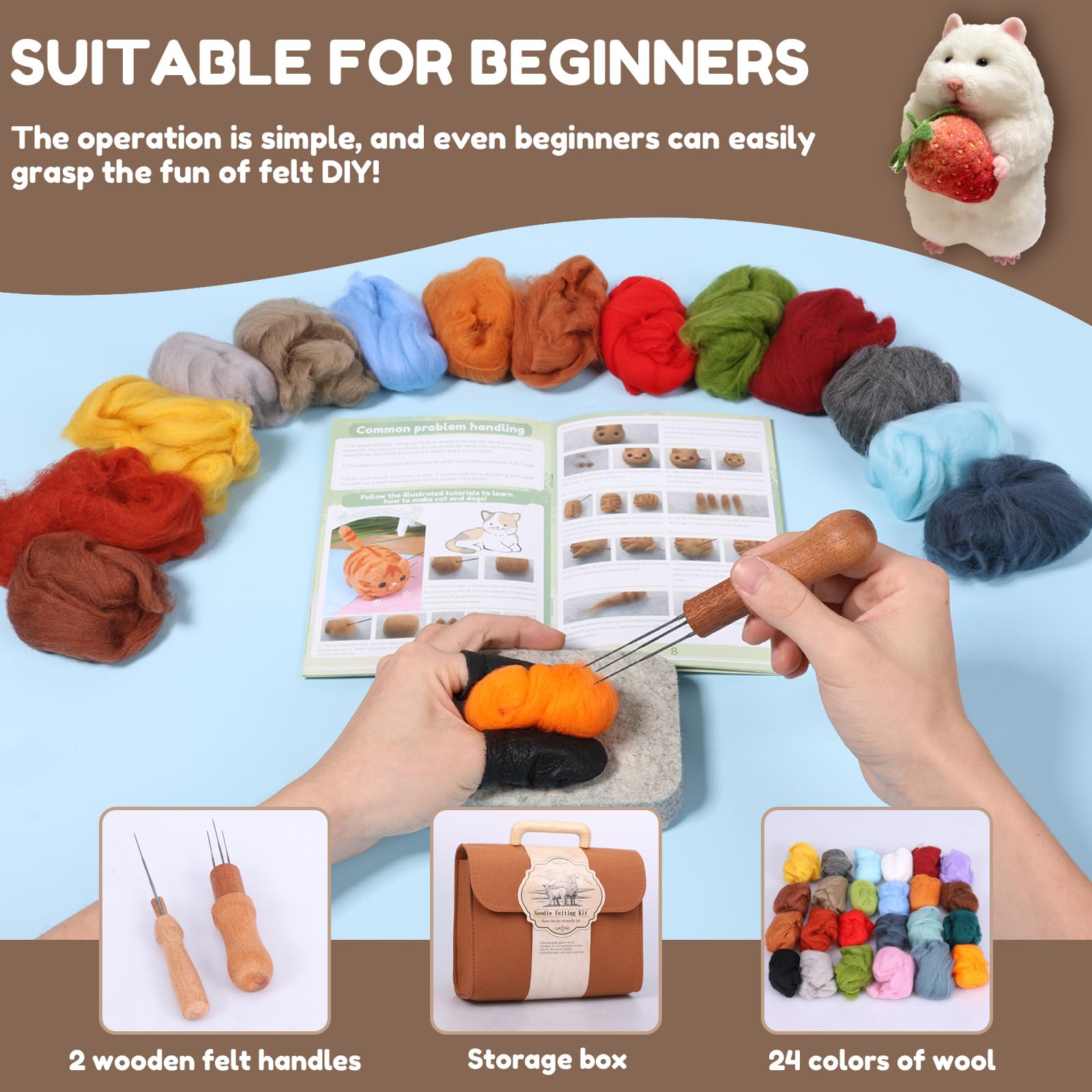 24 Colors Needle Felting Kit, Needle Felting Starter Set - Image 3
