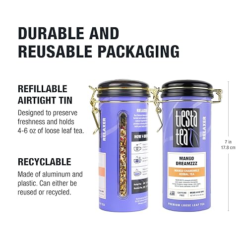 Miniatura 9 de Tisana de manzanilla y mango Tiesta Tea Relaxer Mango Dreamzzz, sin cafeína, ingredientes naturales, sin OMG, 3 onzas (paquete de 6).