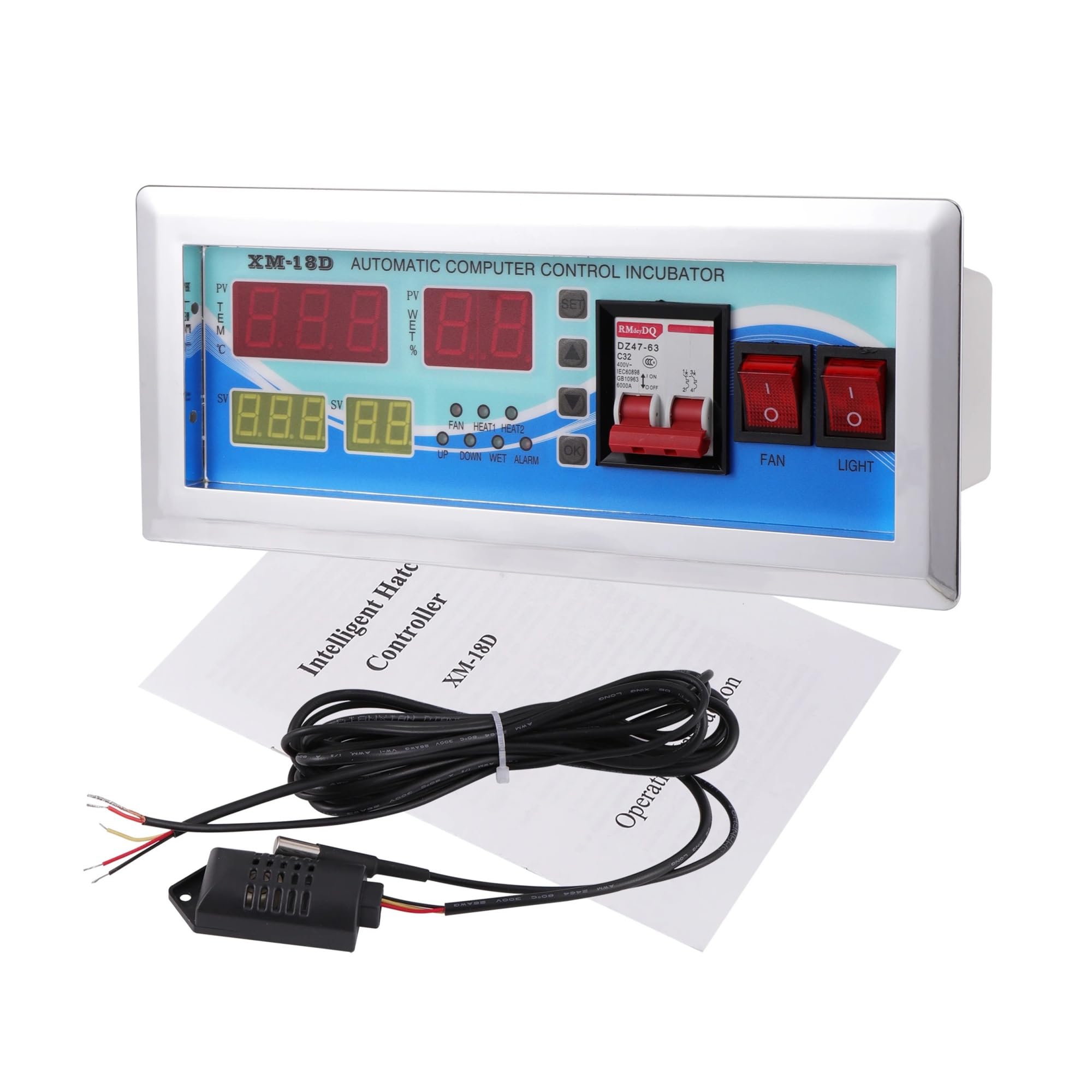 Kontroler Temperatury, XM-18D Inkubator jaj Cyfrowy automatyczny termostat Kontroler AC 220 Mini inkubator System sterowania Czujnik temperatury i wilgotności