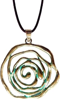 Large Spiral Silver Pendant for Women - Flower Woman Necklace with Black Antelina C…