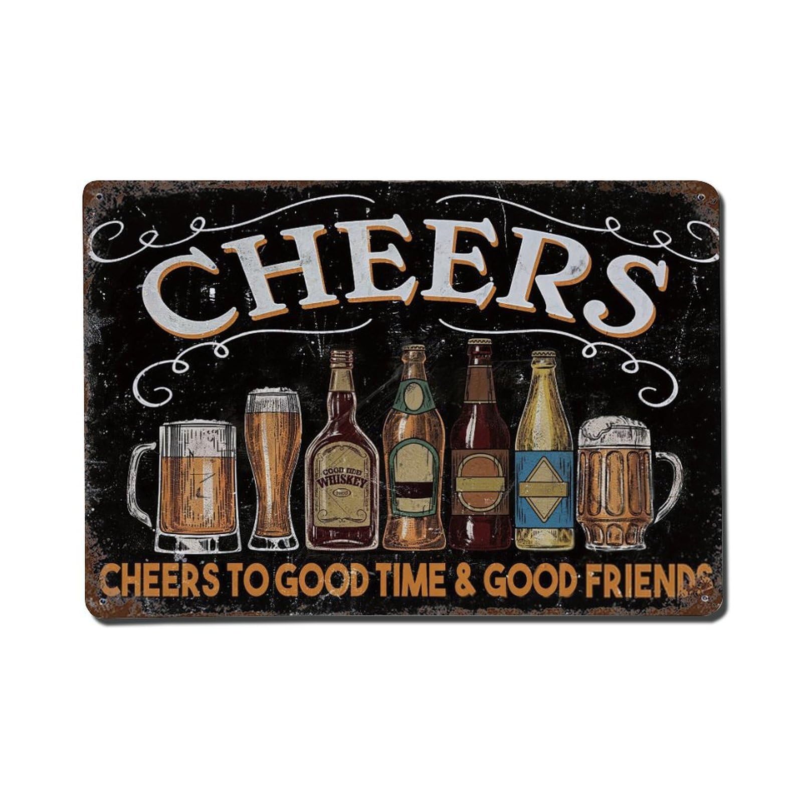 Cheers Beer Good Friends Vintage Art Vintage Aluminium Metal Sign, Retro Wall Decor for Home, Bar, Garage & Farmhouse 20x30cm