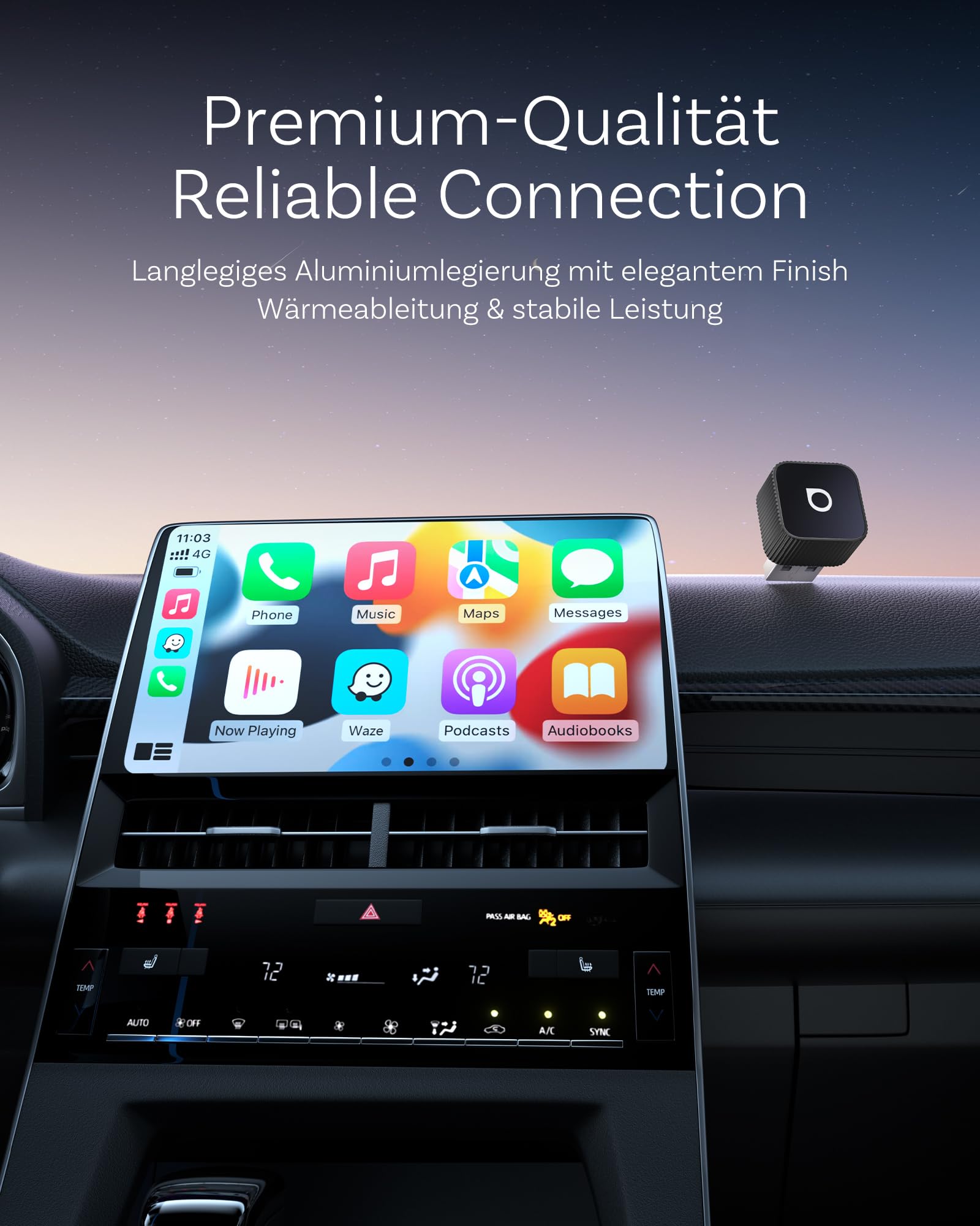 OTTOCAST MINI 3.0 Slim 2026 Upgrade Wireless CarPlay Adapter, 2-in-1 für iPhone & Android Auto, Wandelt kabelgebundenes CarPlay und Android Auto in Wireless um, Schwarz