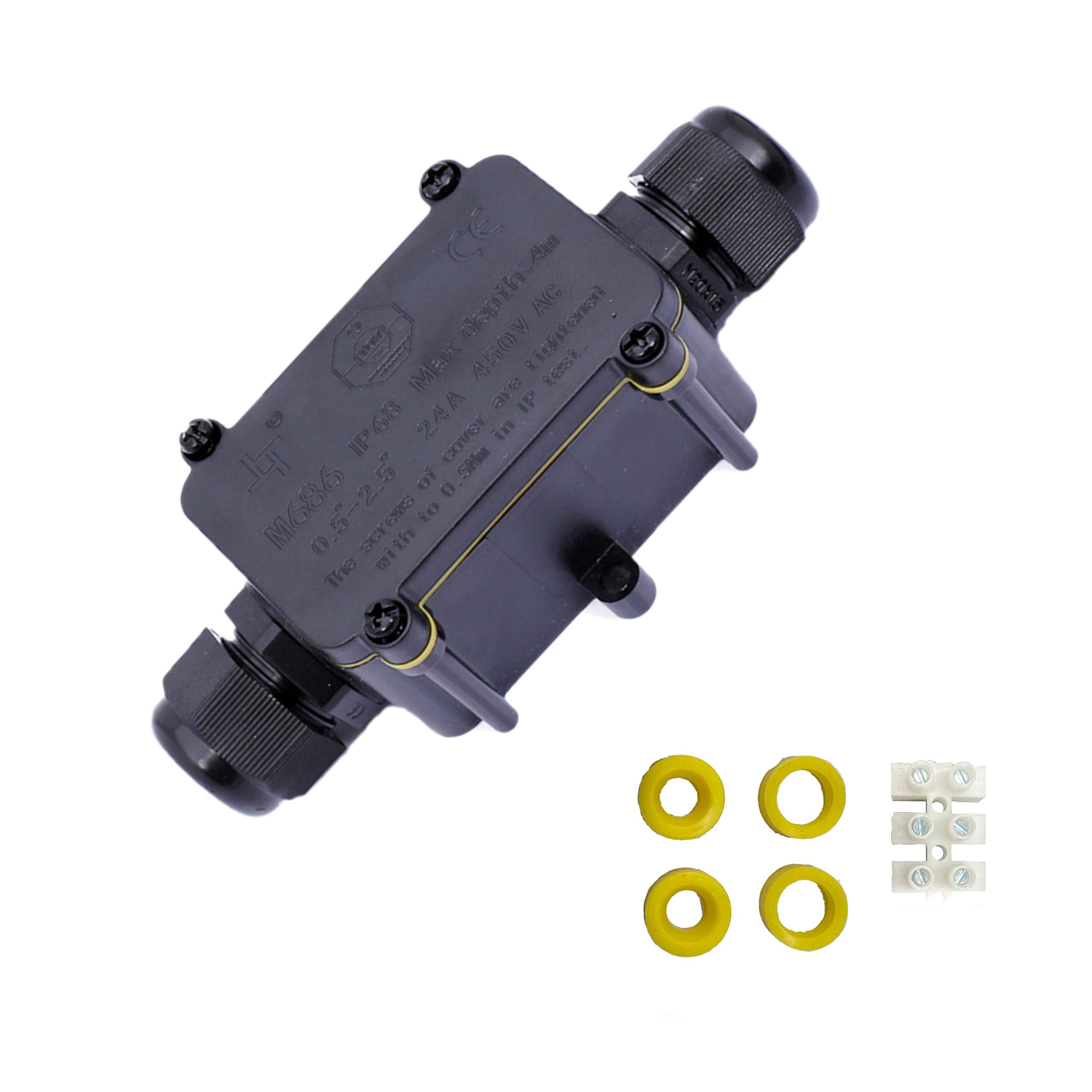 KJH-TWaterproof Junction Box,IP68 Outdoor Cable Connectors with M20 Gland Wire Connector, External Electrical Inline Junction Box for 4-15mm Diameter Cable (2-Way)