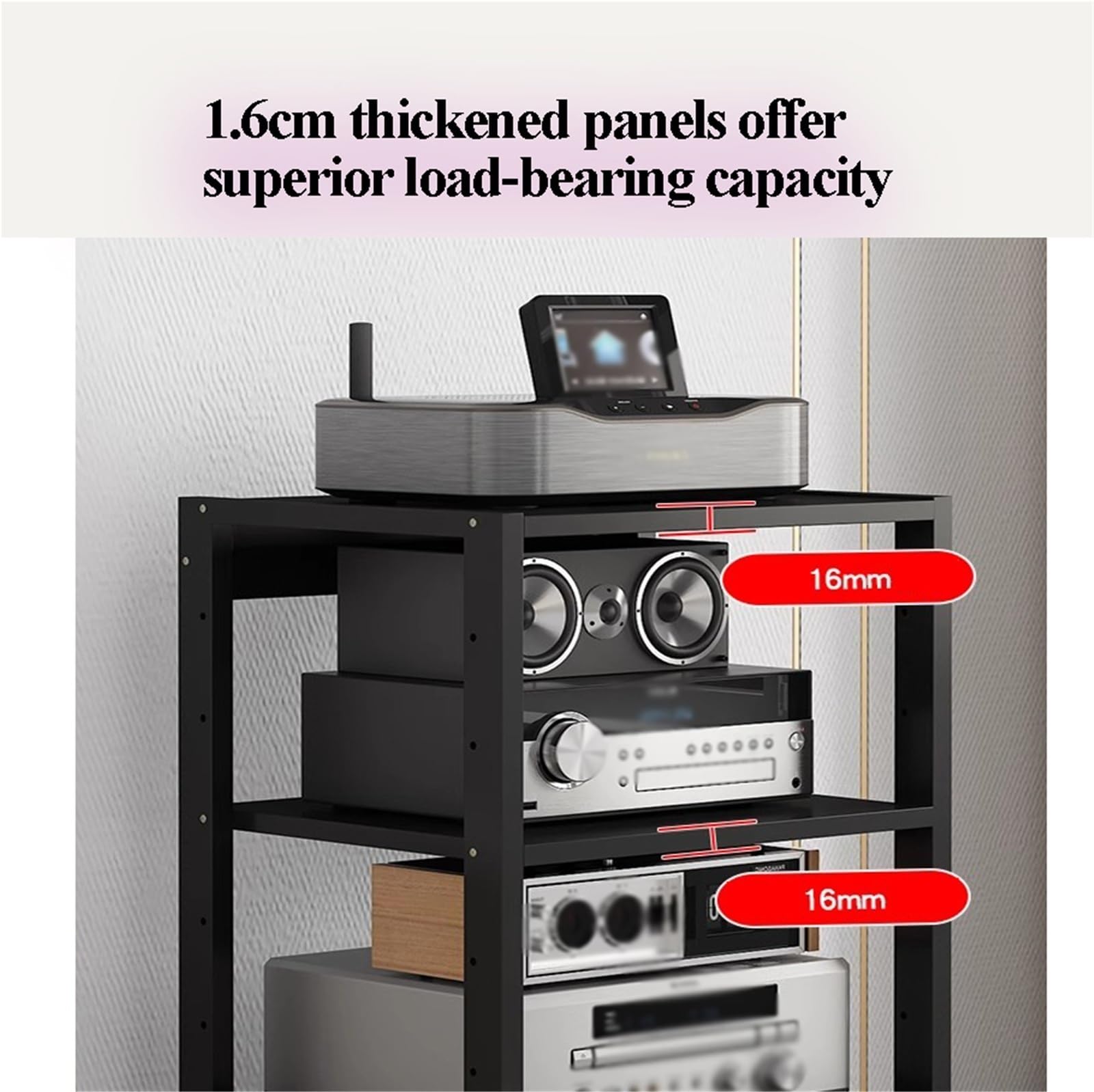Audio HiFi Regal Rack 7-stufiges Audio-Rack for Heimkino, Stabiler Metallrahmen mit 360-Grad-Rollen, höhenverstellbares Regal for Büros/Aufnahmeräume/Heimkino(Schwarz)