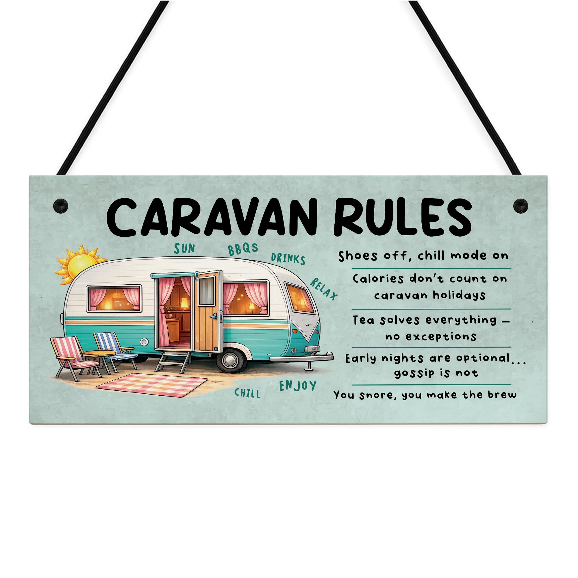 Red Ocean Funny Caravan Rules Hanging Plaque Novelty Caravan Decor Signs Outdoor Caravanning Campervan Sign For Friends and Family Gifts For Retirement Birthdays
