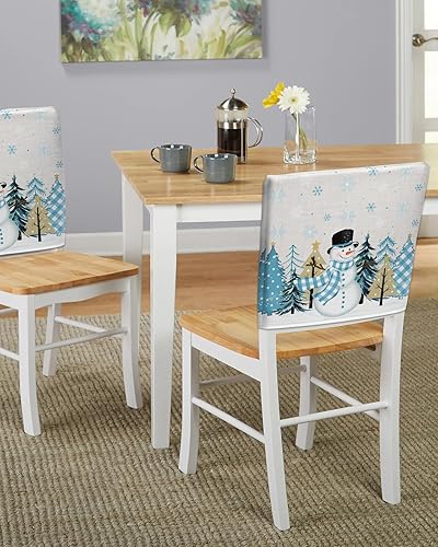 Vista 69 de Fundas para sillas de Navidad de muñeco de nieve rojo, 4 piezas, fundas para respaldo de sillas de comedor, fundas protectoras de silla de árbol