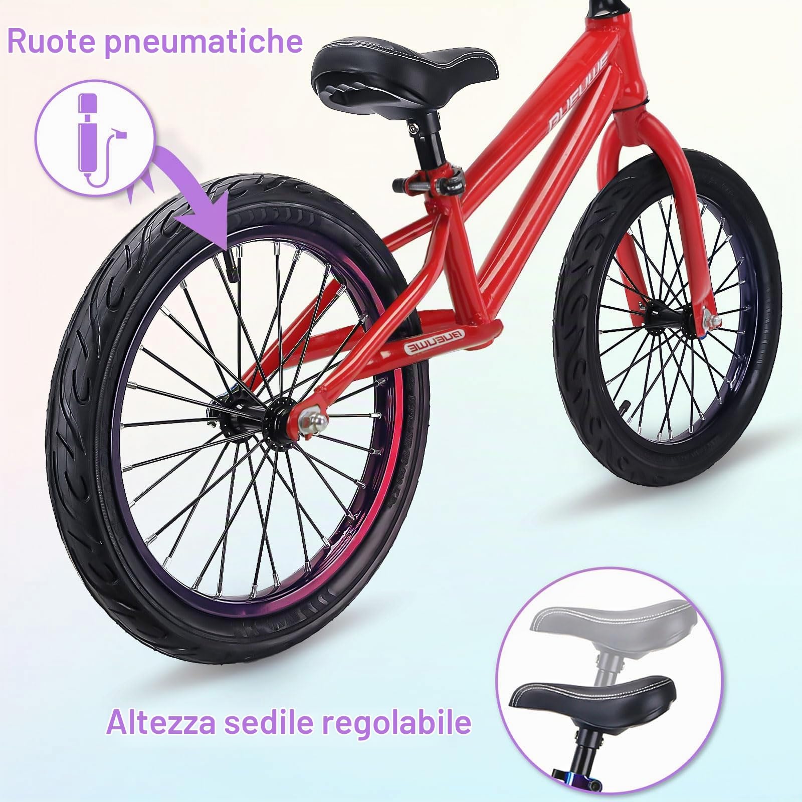 Bicicletta 16 pollici per bambini grandi dai 4 5 6 7 8 anni per ragazzi e ragazze, bicicletta senza pedale, sedile regolabile, pneumatici ad aria, montaggio rapido, comoda e molto leggera