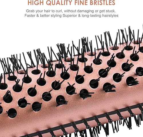 Miniatura 9 de AmoVee Cepillo de rizador de 1 pulgada, varita rizadora iónica de turmalina de cerámica, cepillo caliente voluminizador con barril y cerdas