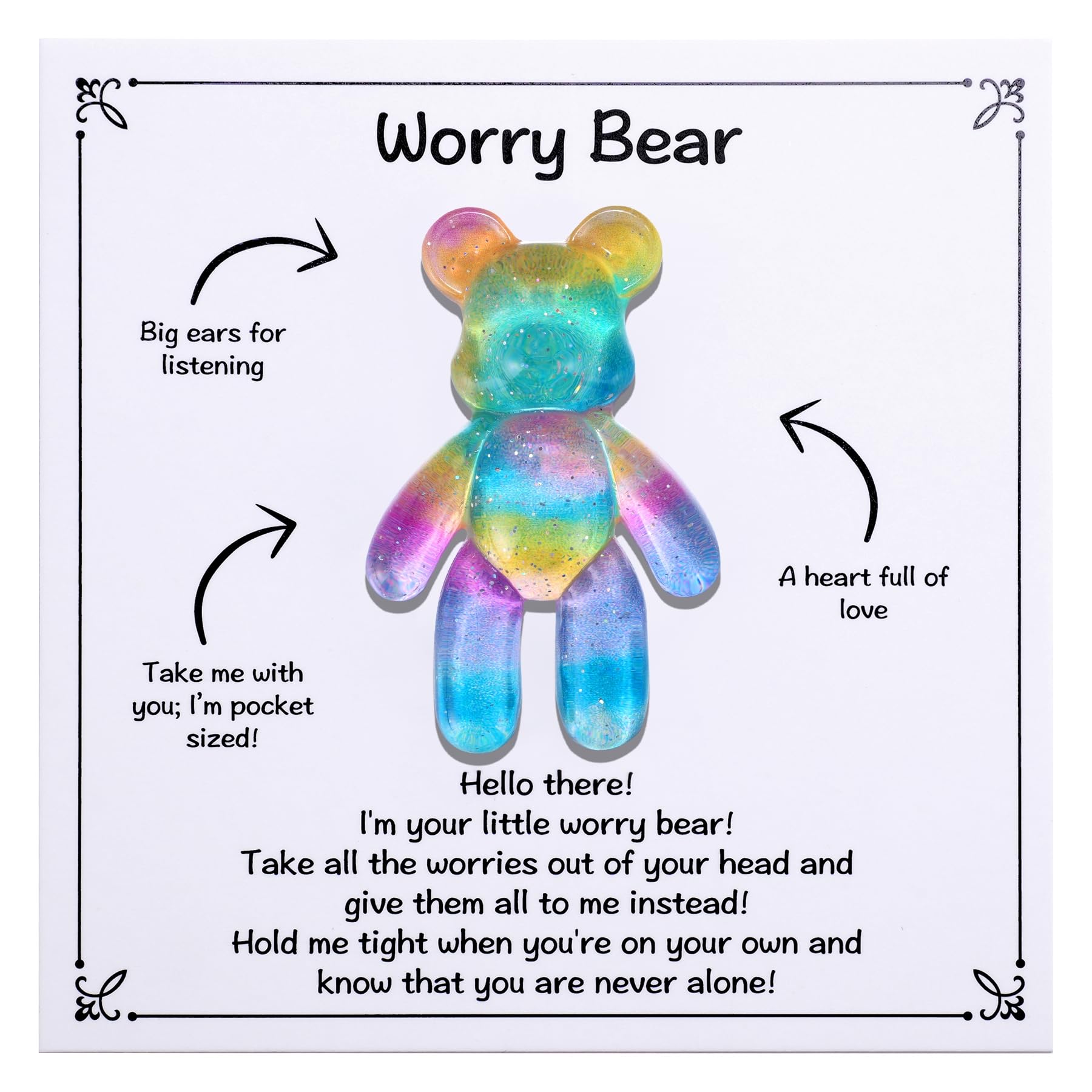 Aesnefe Pocket Bear Hug, Anxiety Relief Gifts, Mental Health Positivity Gift for Men Women, Autism Fidget Gifts, Surgery Worry Gift, Thoughtful Present for School Anxiet, Rainbow Blue