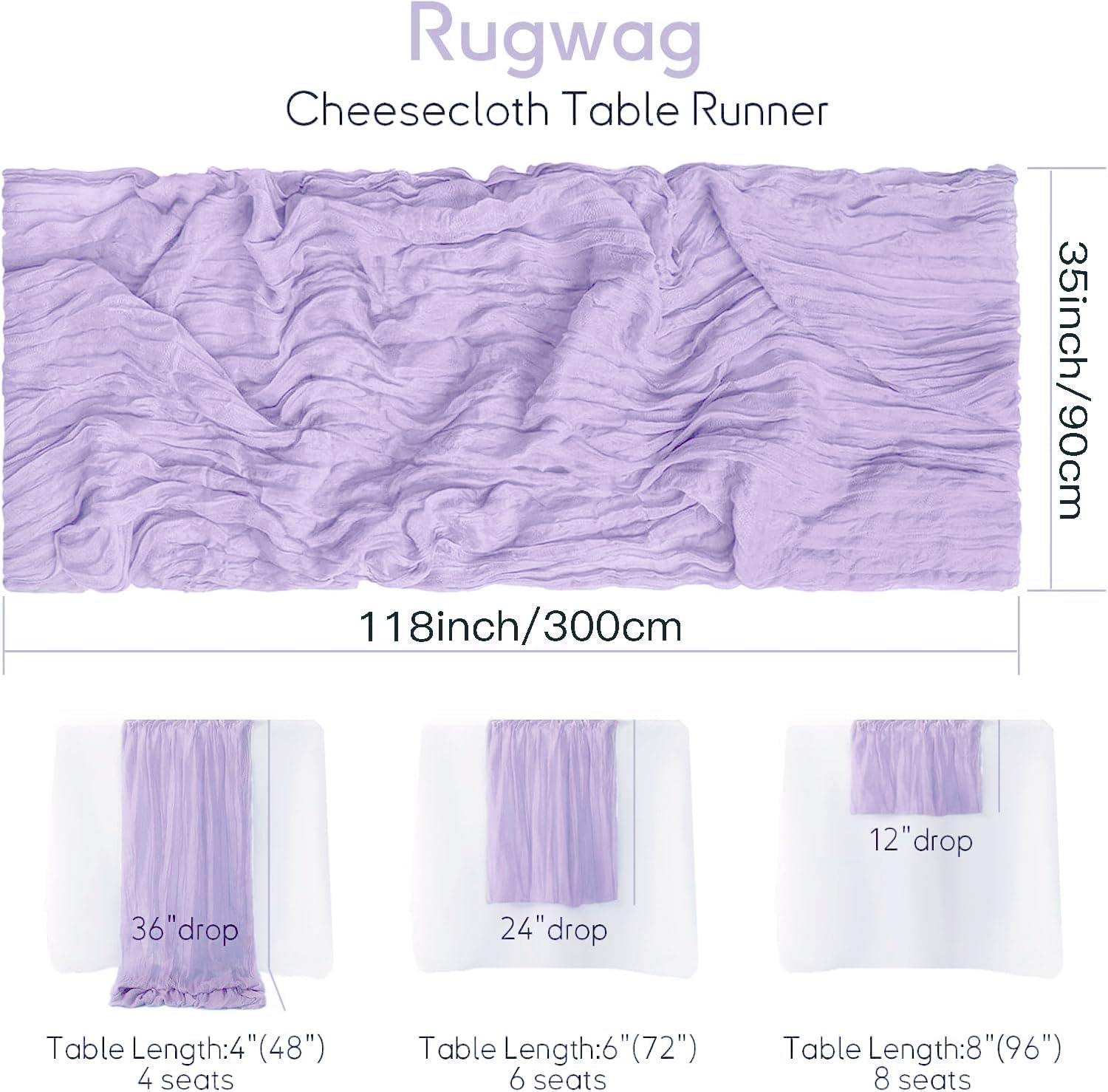 16 Packs Purple Cheesecloth Table Runner 35×118 Inch Boho Rustic Table Runners for Wedding, Baby Shower, and Holiday Decorations.
