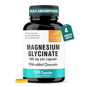 Magnesium Glycinate 400mg High Absorption Capsules with Quercetin | Quality Sleep, Relaxation & Muscle Health Supplement for Women and Men | Chelated Magnesium 120 Count (Pack of 1) | Easy to Swallow