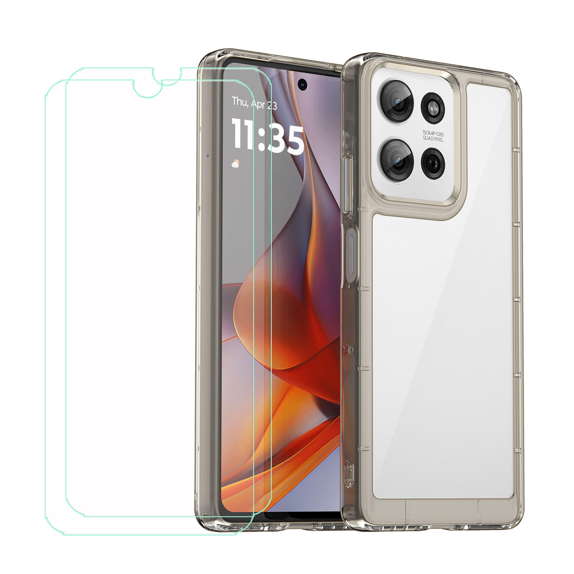 FZZSZS Case for Motorola Moto G75 5G + 2 Pack Tempered Glass Screen Protector Protective Film,Slim Transparent Black Protection Case Cover for