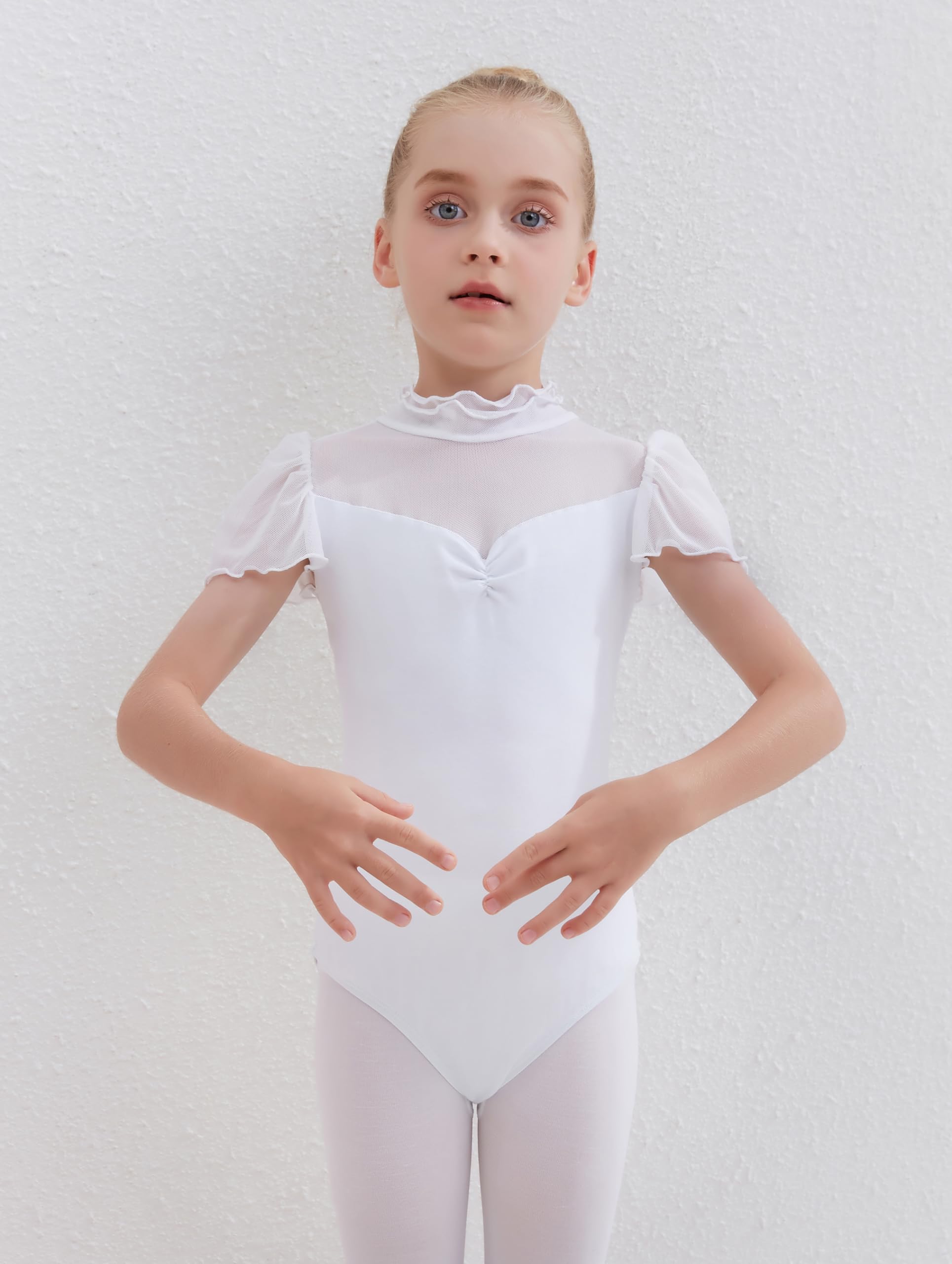 Balletto Body da Danza Claasica Ragazze Vestito da Balletto Leotards Ginnastica Leotards Manica a volant Ginnastica Abito da ballo 2-13 Anni