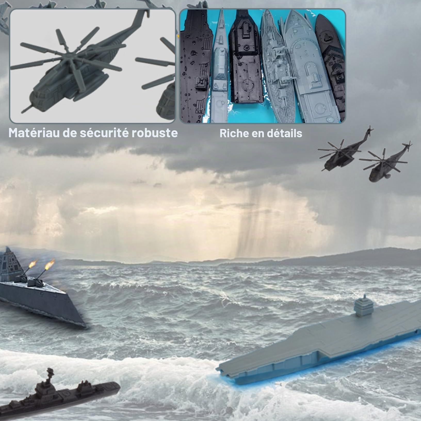Ensemble de Jouets Porte-Avions, armée en Plastique 17 pièces avec sous-Marin de cuirassé à réaction Chasse pour Enfants garçons Filles