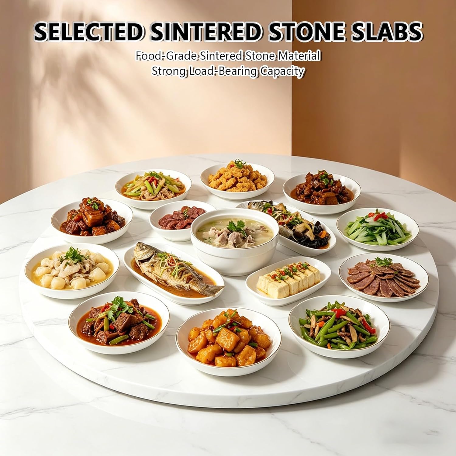 Home Sintered Stone Rotating Lazy Susan for Table top, Restaurant Serving Lazy Susan Turntable, Rotating Serving Tray for Dining Cake Table, Commercial Center Tray.(Black,60cm)