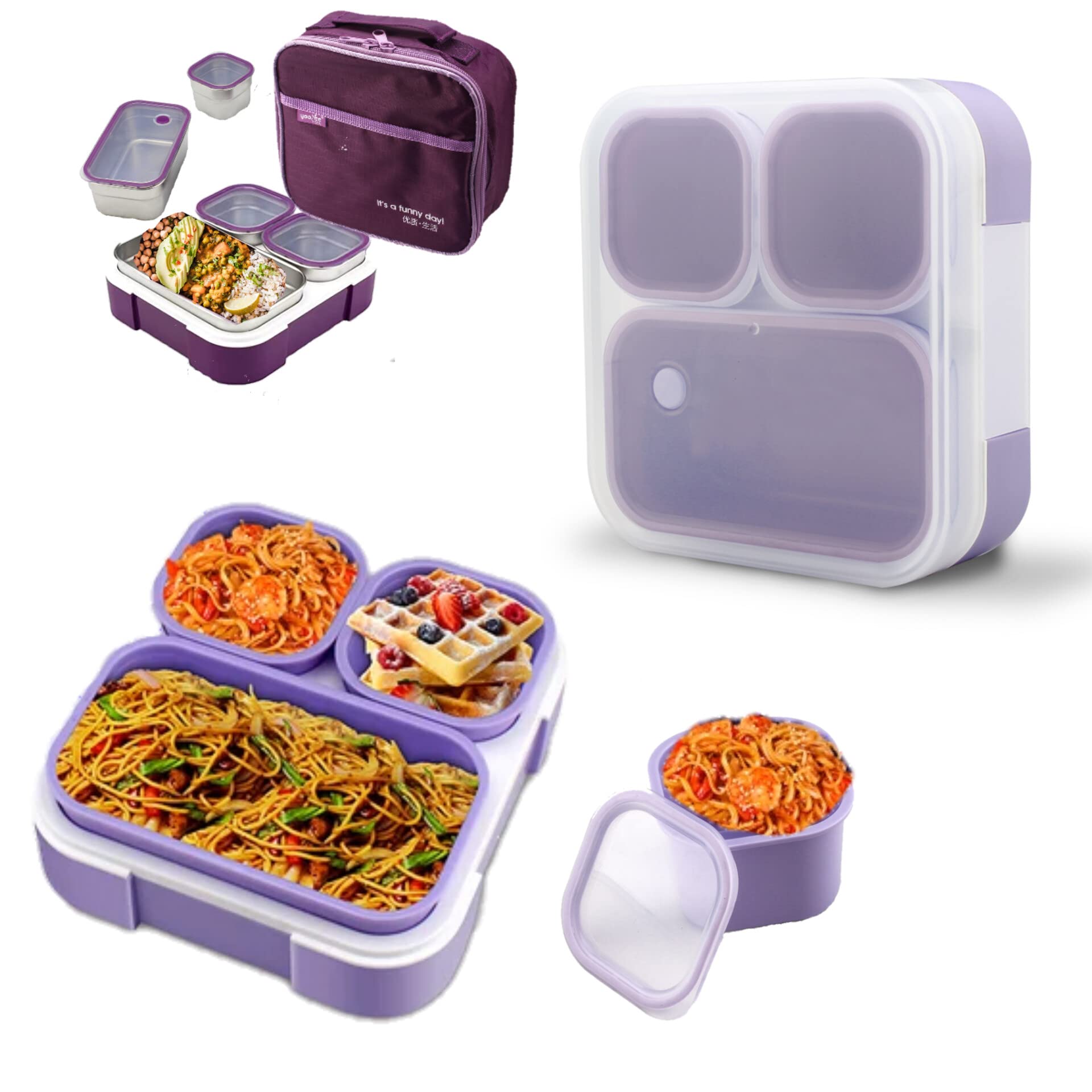 KASAKI Lunch Box for Kid School and adults 720mL 3 Compartments with Divider Containers & Lids,Leakproof | BFA Free | Dishwash Microwave Safe for On the Go Meal