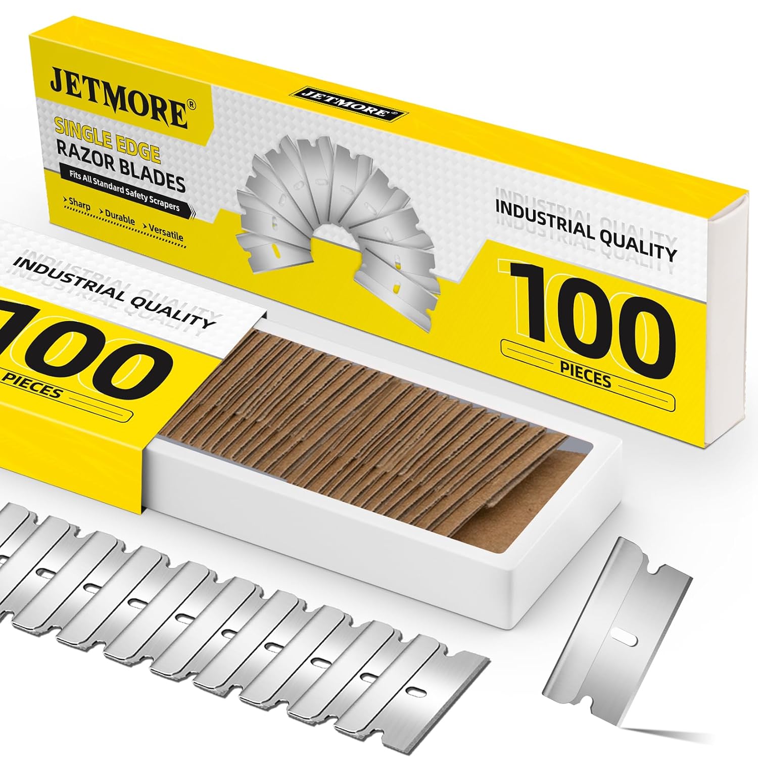 JETMORE 100 Pack Single Edge Razor Blades, Razor Blade Refills for Scraping
