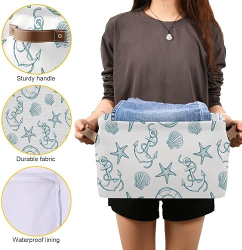 Miniatura 6 de Coastal Anchor - Cesta de almacenamiento de tela con temática náutica, cestas de lavandería con estrellas de mar de verano, cajas de almacenamiento