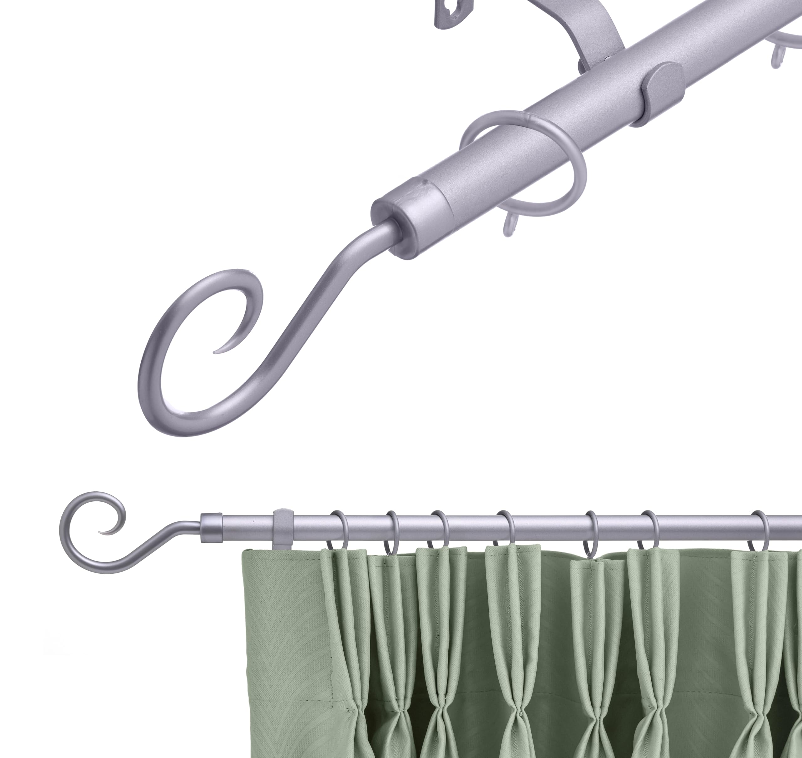 Lister Cartwright Satin Steel ( Crook) 16-19 Mm Extendable Metal Curtain Pole Rods Voile Easy Fitting Crook Satin Steel 70-120 Cm