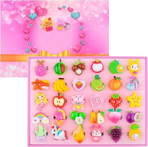Miniatura 1 de Juego de anillos de joyería para niña, 30 piezas ajustables, sin duplicación, anillos para niños en caja, anillos de simulación para niñas de 4 a 12