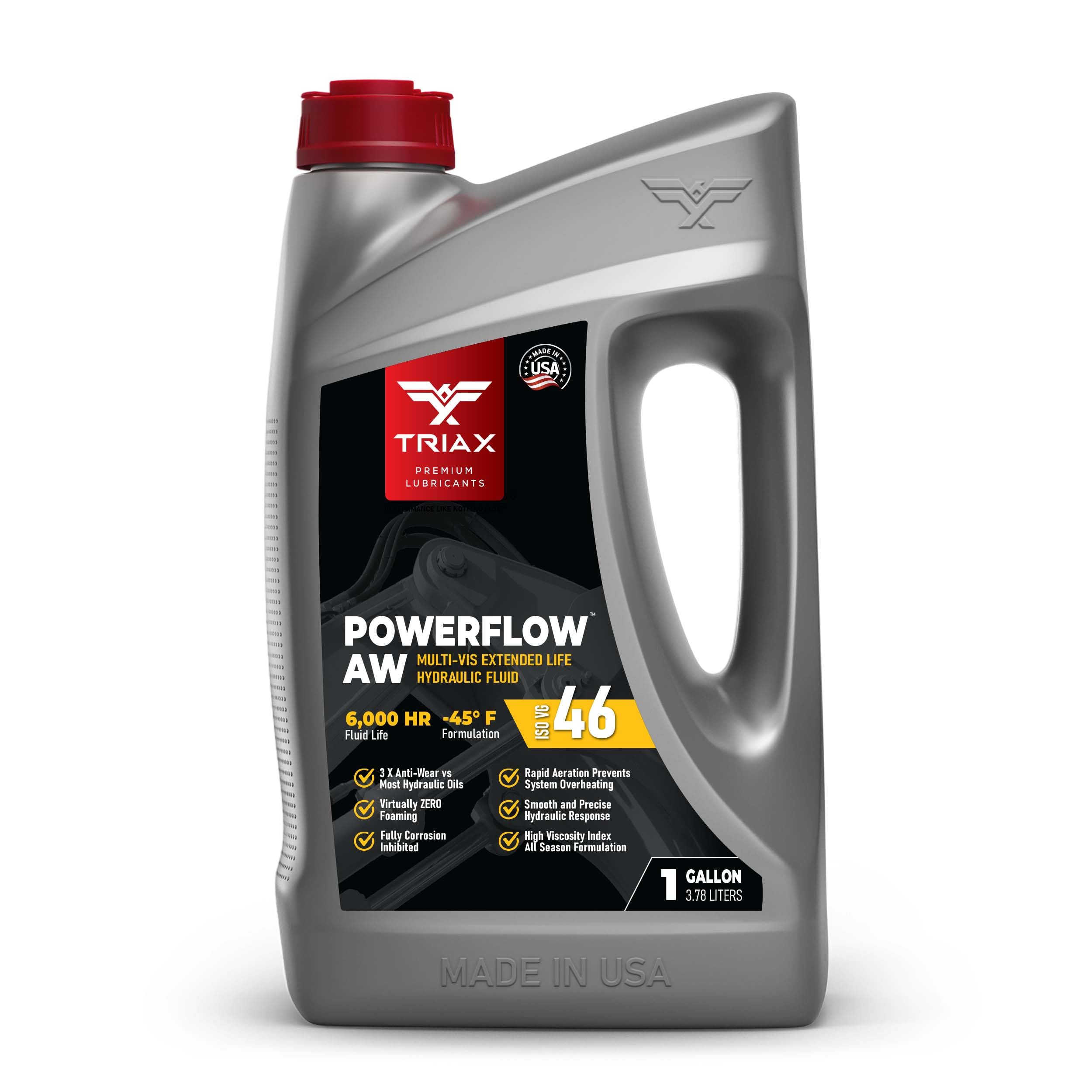 TRIAX Powerflow AW 46 Multi-Viscosity HLP Hydraulic Oil | 6,000 Hour Extended Life | Triple Anti-Wear | True All Season | Pour Point Down to -40F | Virtually Zero Foaming (1 Gallon)