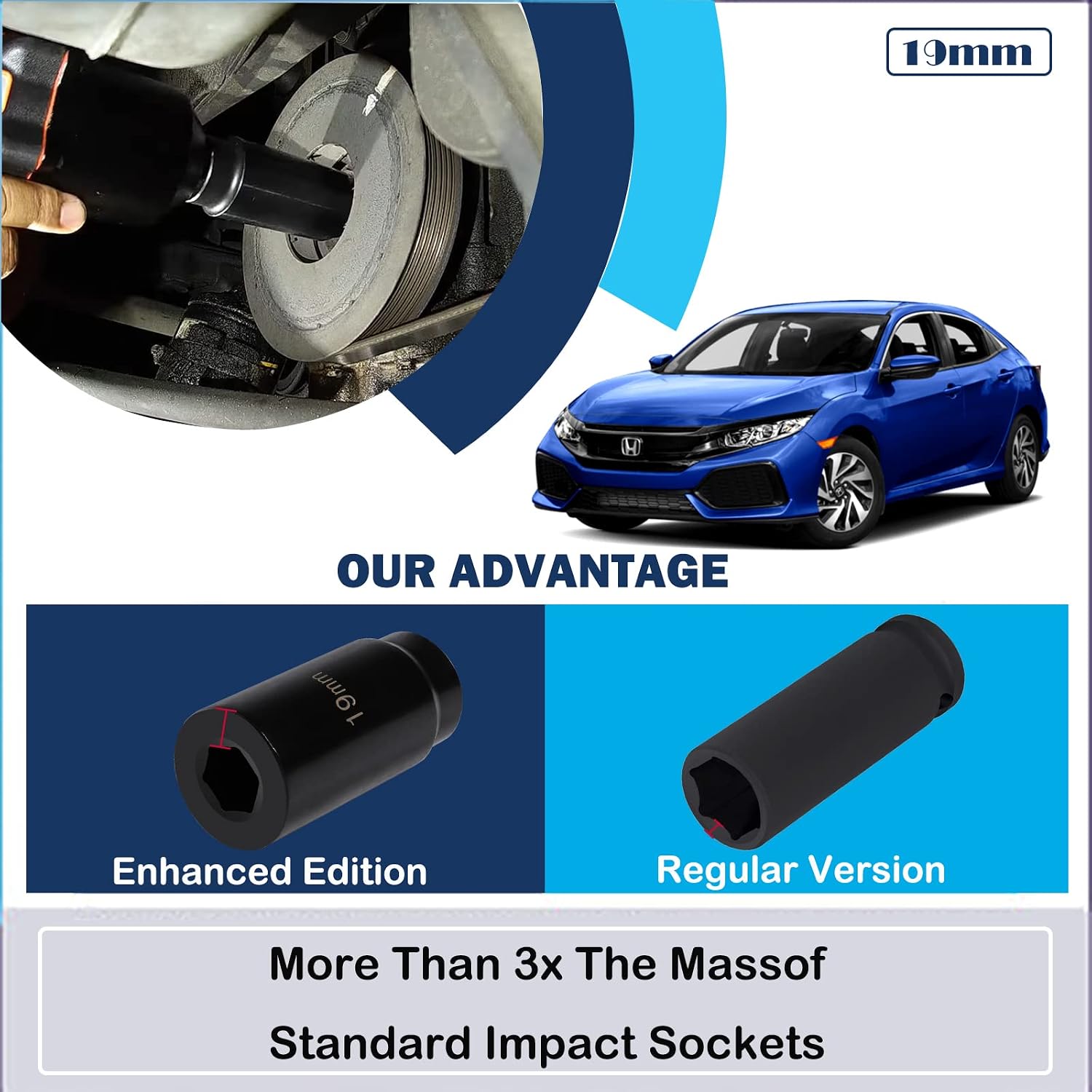 77080 Harmonic Balancer Socket Tool 19 mm 3 Times Momentum Power of Standard Impact Sockets for Honda
