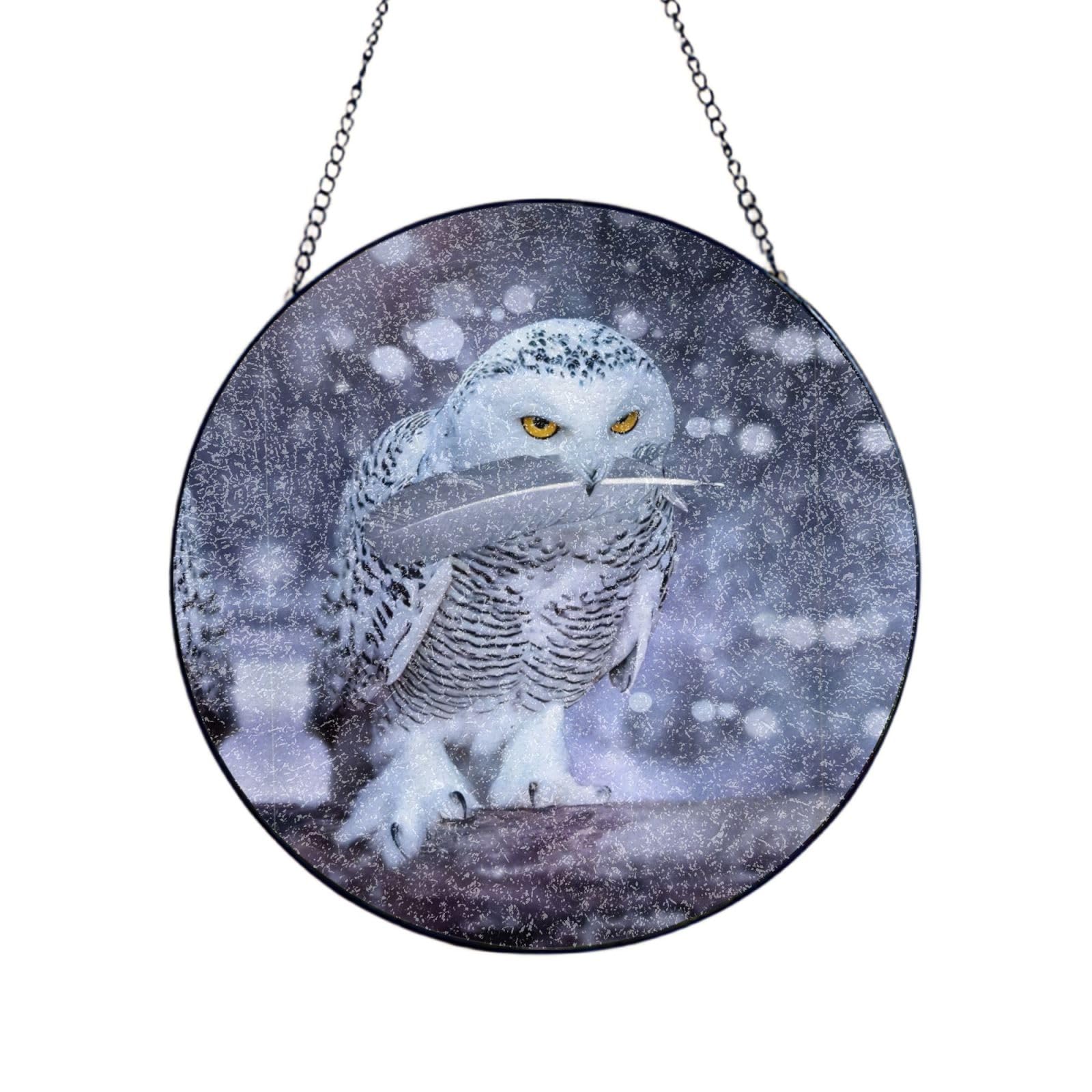 Phayah Arctic Owl Print Glass Window Hanging Sun Catchers Suncatcher Decor For Birthday For Home Garden Porch 10in（25cm）