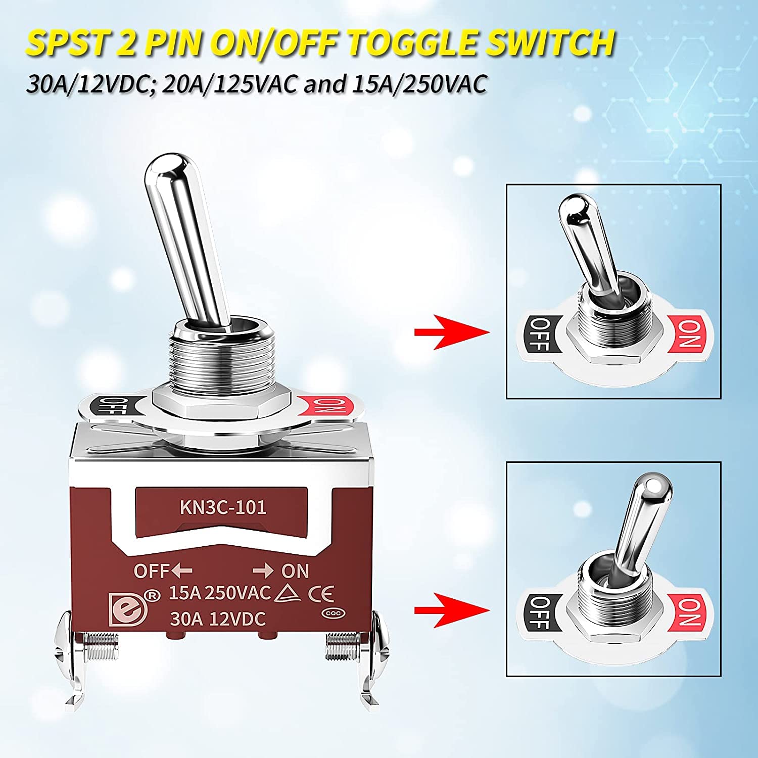 Gebildet Marine Toggle Switch With Mounting Plate 12VDC 20A Toggle Switch 250V AC 15A Heavy Duty SPST On/Off 2Pin For Car Truck Boat With Waterproof - View #10