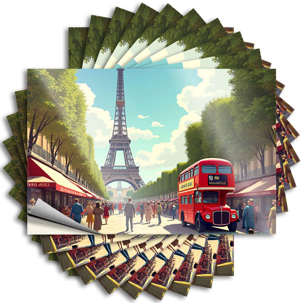 Backyard Decor Wall Tattoos | A Vibrant Street Scene in Paris with The Eiffel Tower in The Background Tall Durable Vinyl Sticker Easy Apply for Interesting(6X9CM)