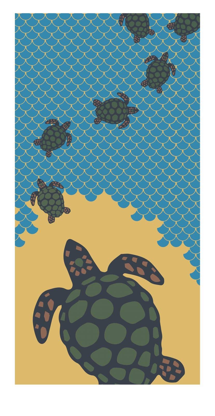 Bahia Collection by Dohler Turtle and Waves Brazilian Velour Beach Towel 30x60 Inches