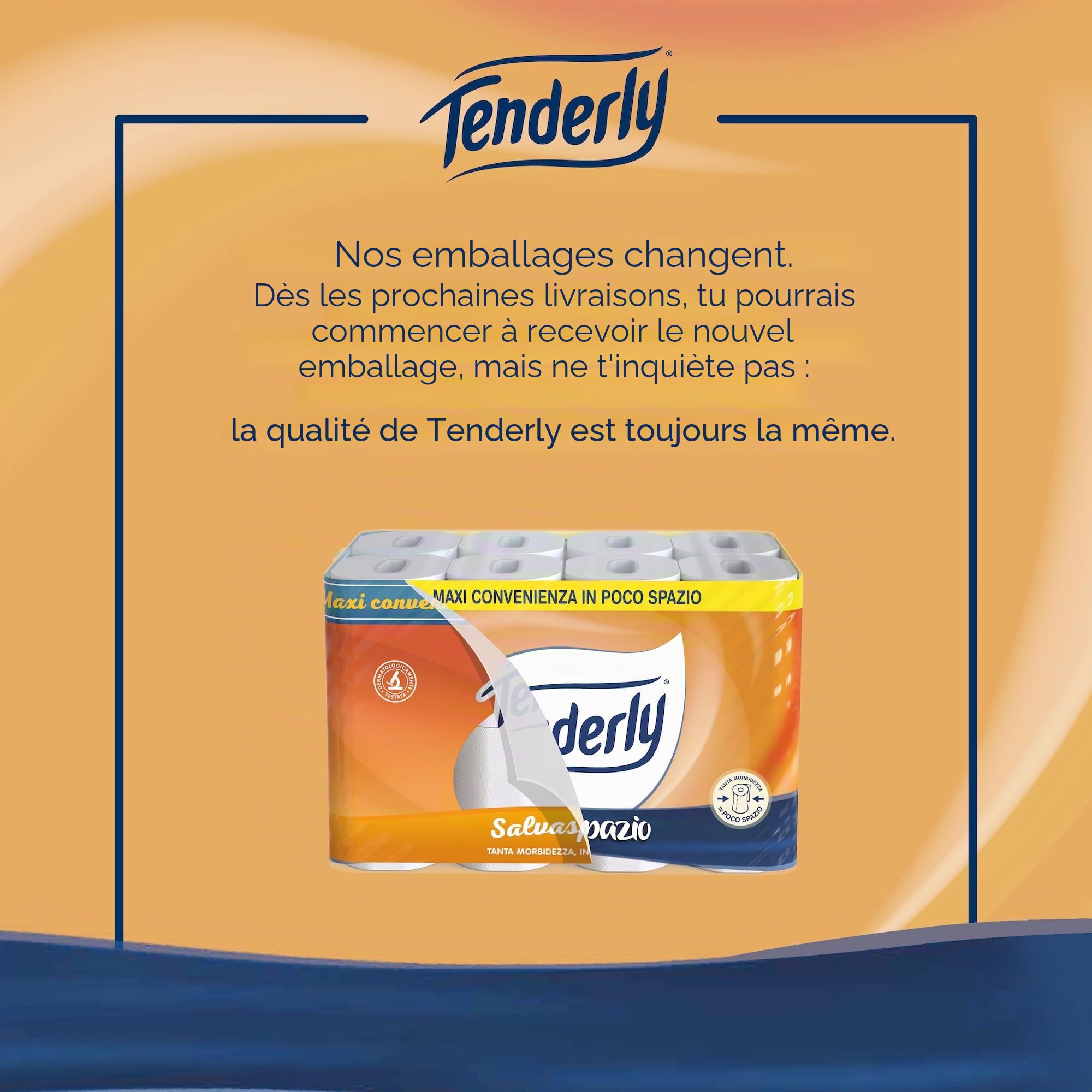 Tenderly Gain de place, 90 rouleaux de papier toilette, 2 voiles, 220 déchirures pour rouleau, avec extraits naturels de mauve et de calendula, fabriqué en Italie, testé dermatologiquement