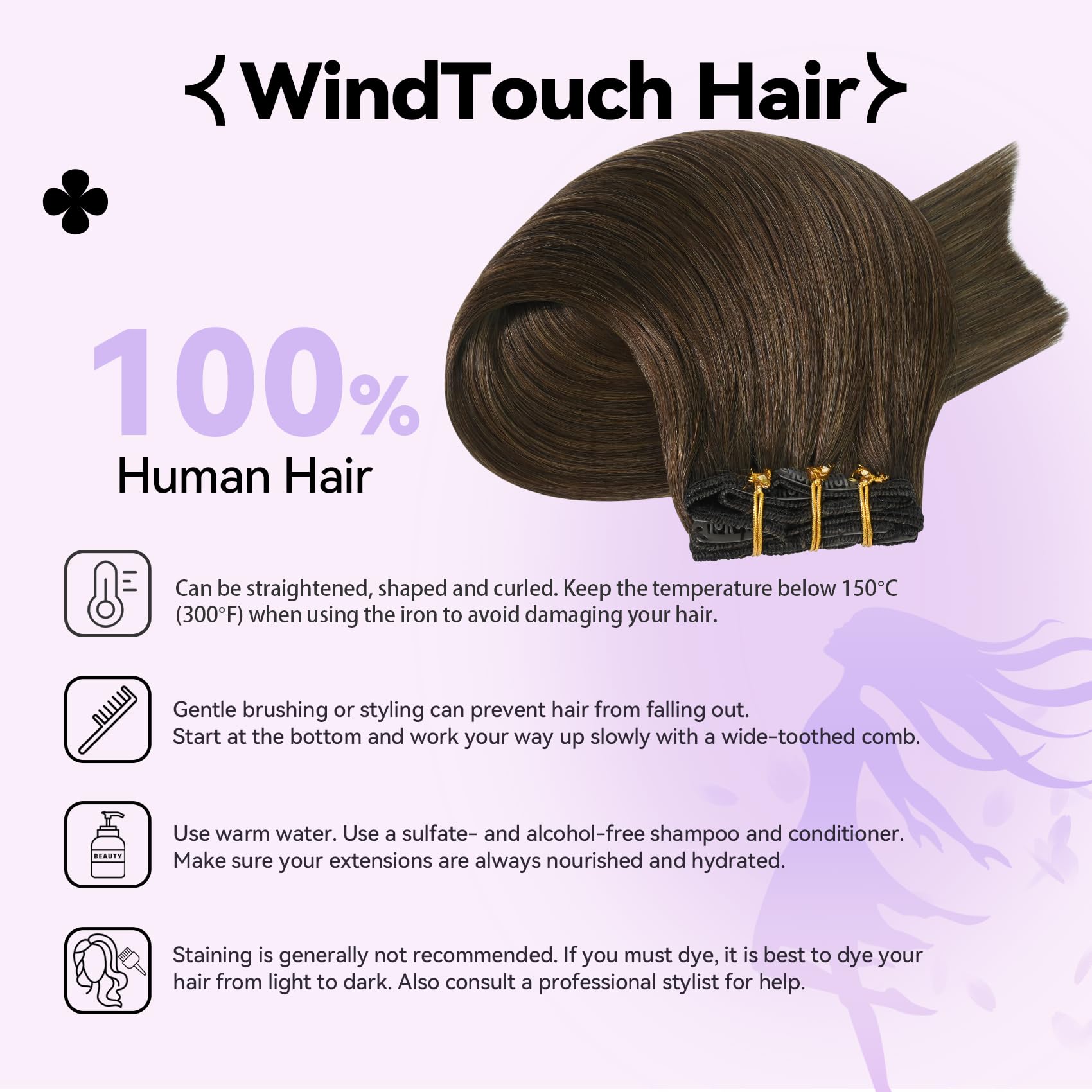 WindTouch Clip in Hair Extensions Human Hair, 15 Inch 75g #4 Medium Brown Hair Extensions for Women Real Human Hair Clip in, Remy Human Hair Extensions Clip ins, Soft Natural Straight — view 8
