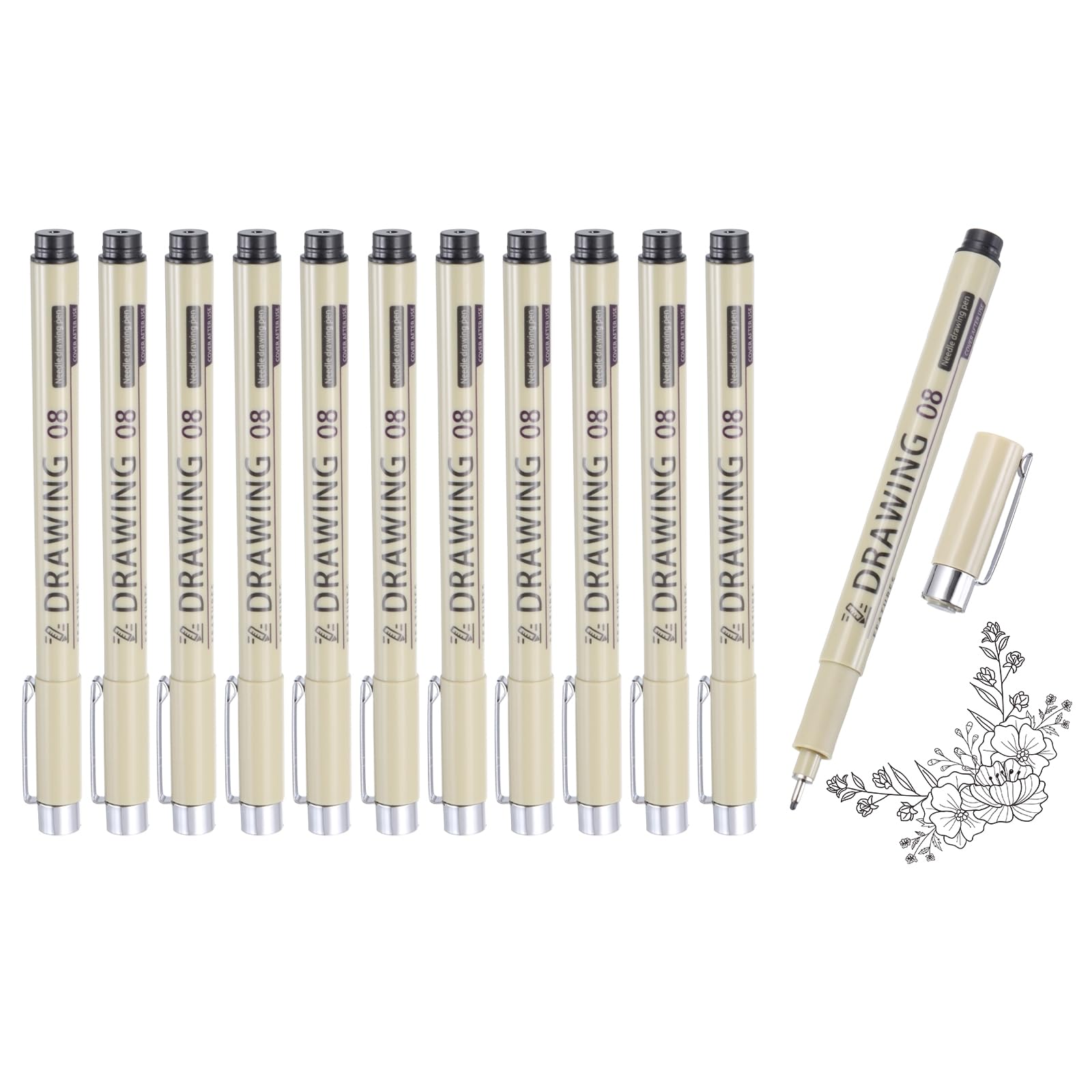 sourcing map 12Pcs Fineliner Ink Pens, 0.6mm Black Micro Pens with Waterproof Archival Ink for Watercolor Sketching Cartoon Technical Drawing โ image 1