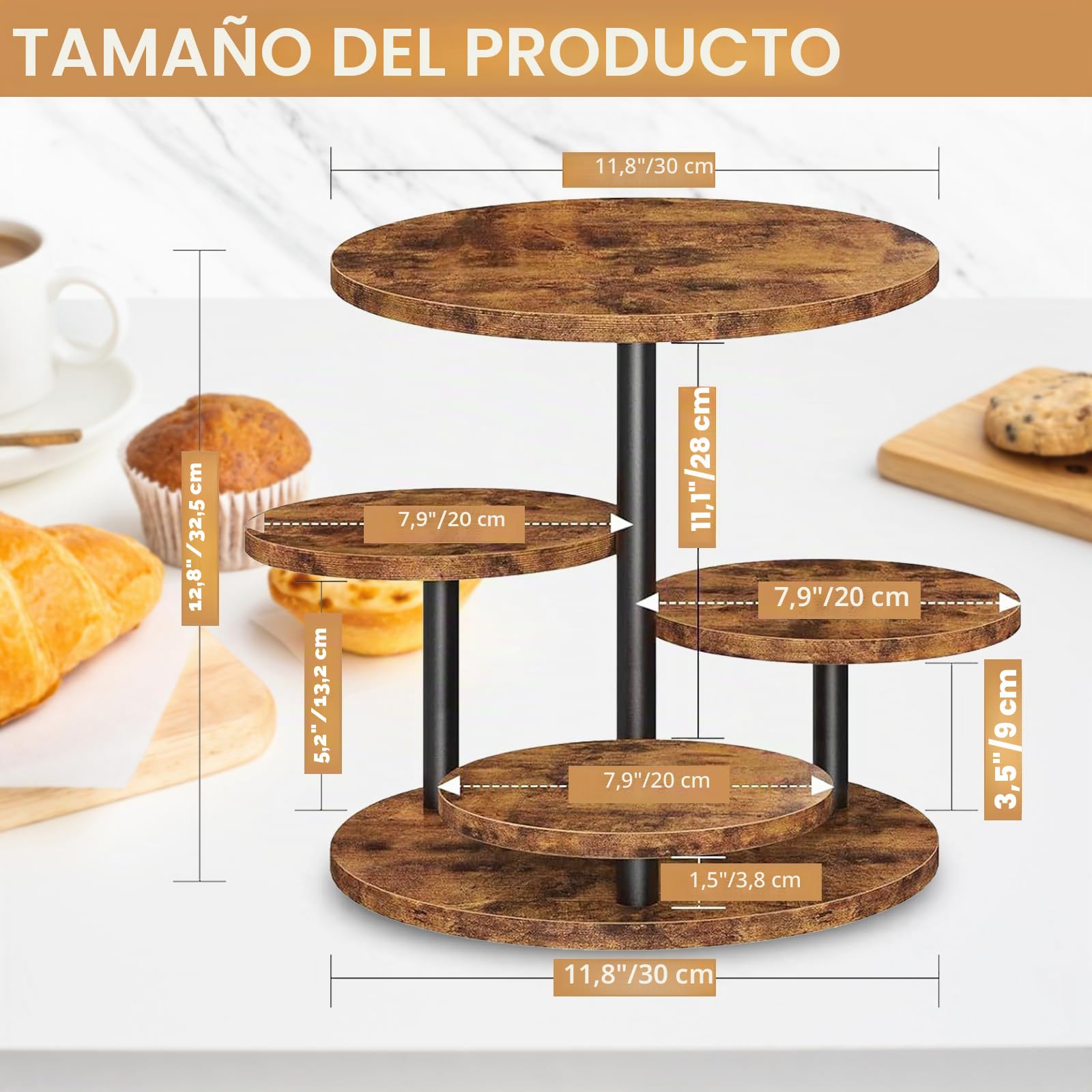 Soporte Para Cupcakes De 4 Niveles De Madera, Bandejas Escalonadas Con Diseño Giratorio De 360° Ideal Para 50 Magdalenas Tartas Donas Y Frutas DecoracióN Para Bodas Navidad Y Fiestas