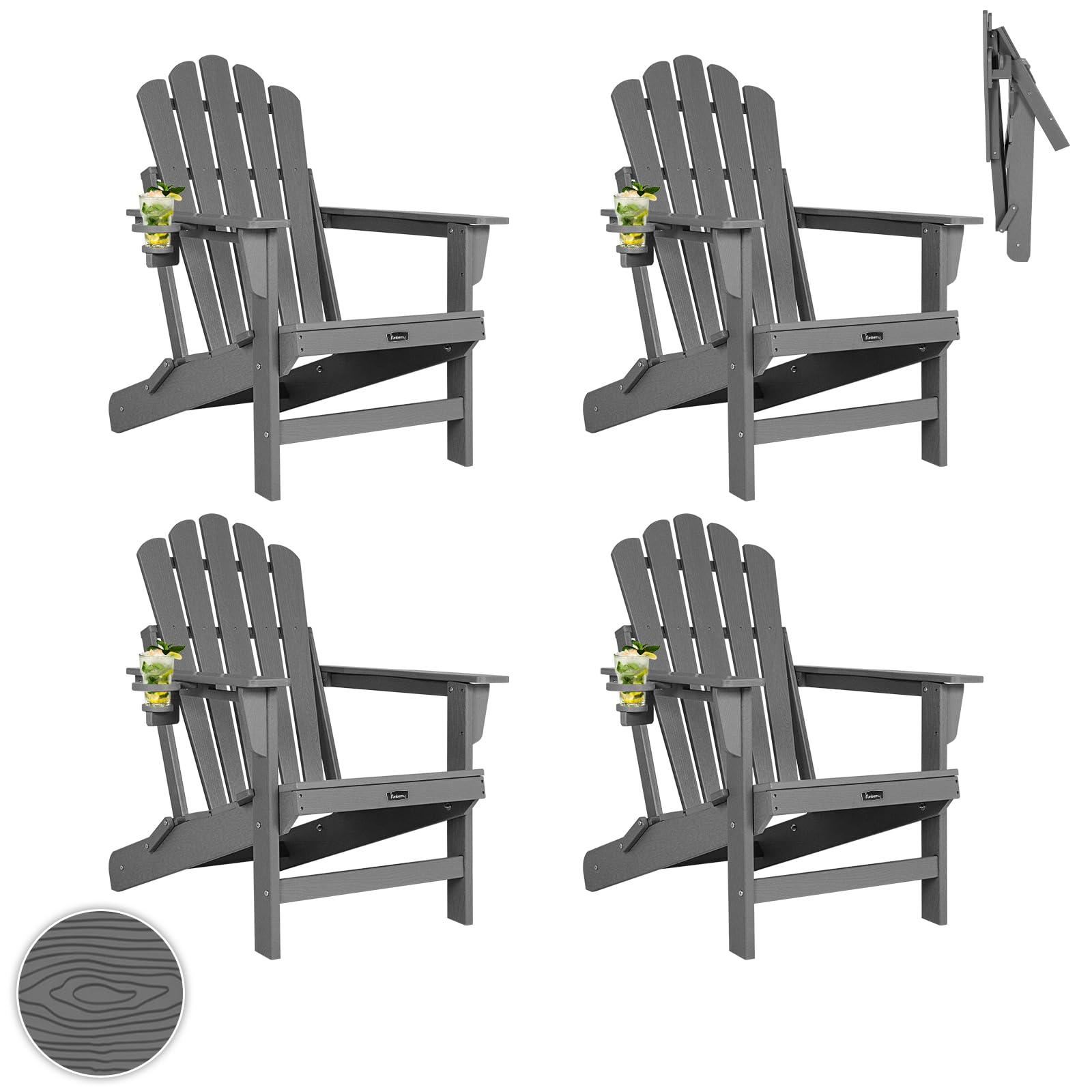 FUNBERRY Oversized Folding Adirondack Chair Set of 4, Fire Pit Chair 400LBS