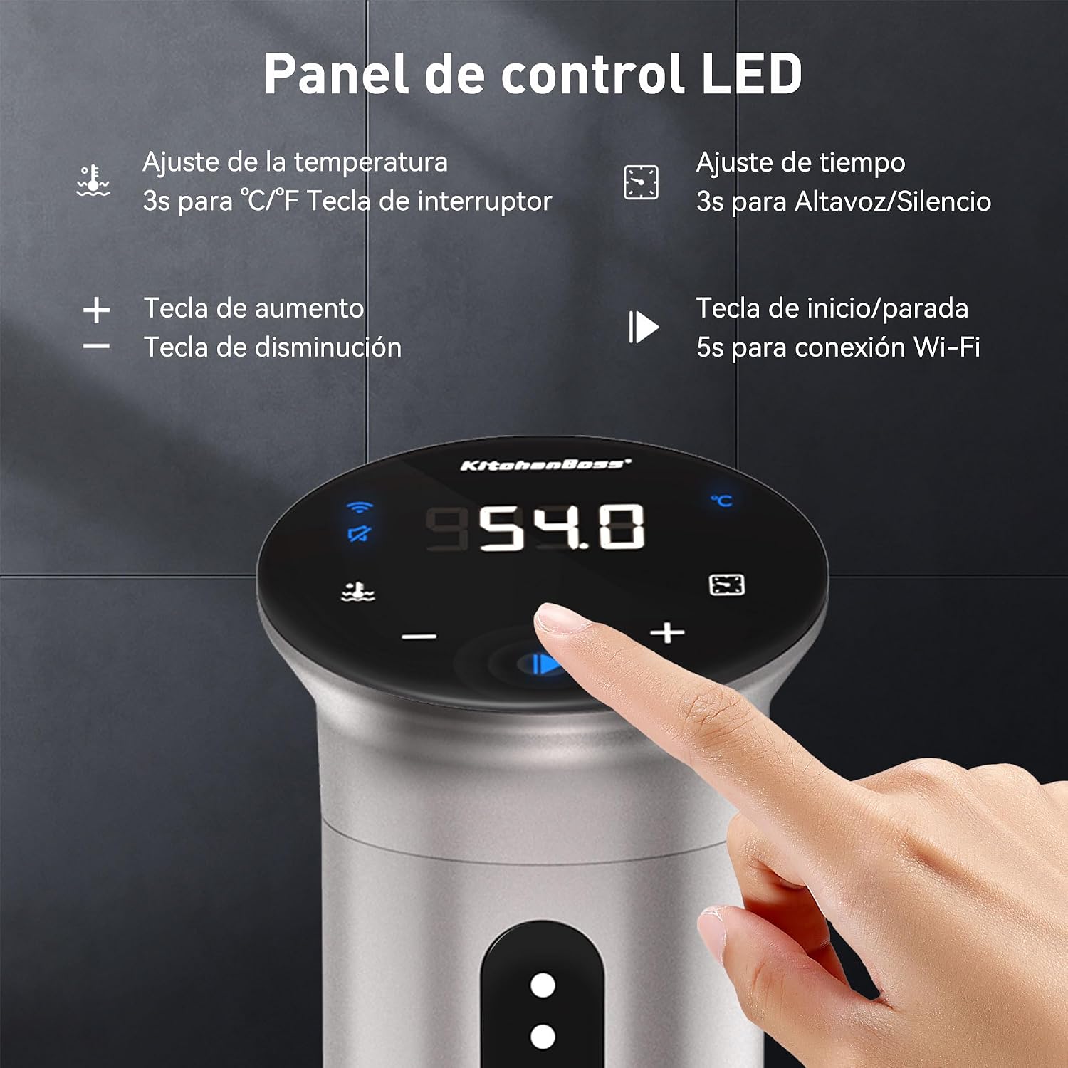 KitchenBoss Wifi Sous Vide Cooker: Ultra-quiet Sous Vide Machine Immersion Circulator APP Control 1100W, IPX7 Waterproof Sous Vide Precision Cooker Accurate Temperature Fast-Heating, Silver image 3