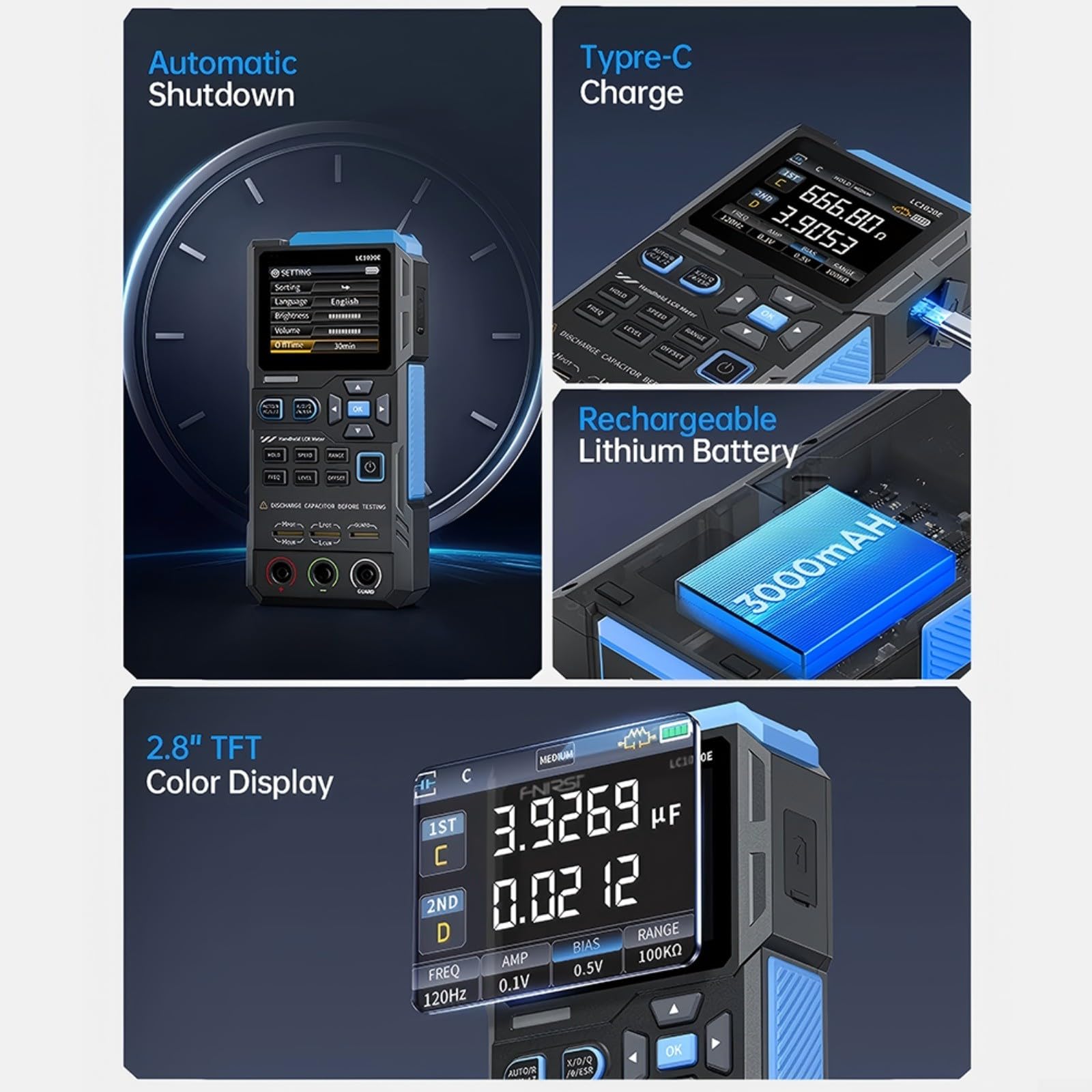 LC1020E Digitaler LCR ESR Tester 0,3% Handmessgerät mit 2,8 Zoll TFT Bildschirm für Induktivitätskapazität Widerstandsmessung im Laborproduktionsbereich (LC1020E in Englisch)