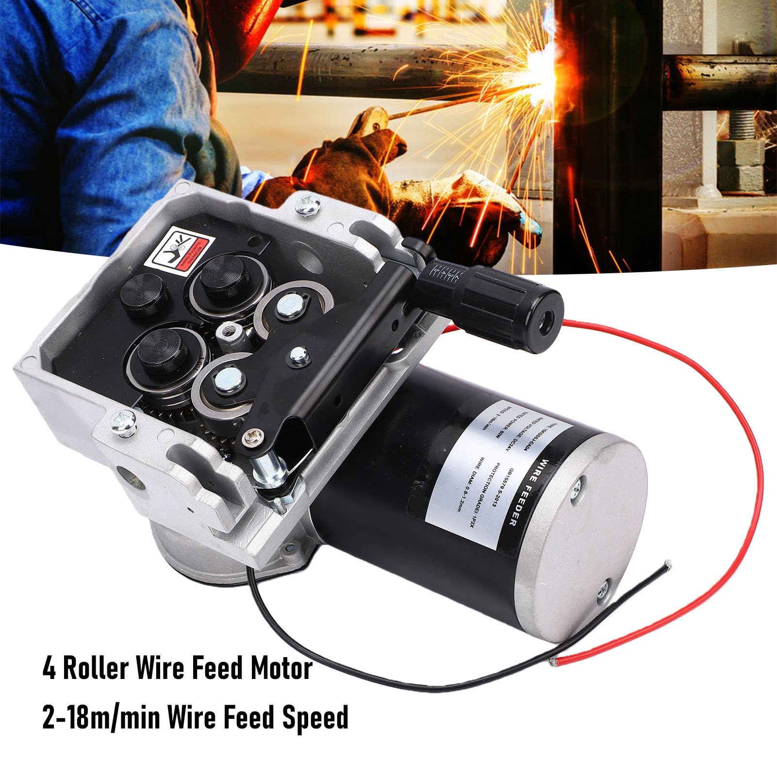Asixxsix Motor de alimentación de alambre de 4 rodillos, 15 kg, MIG/MAG, 80W | Ruedas de 30 x 22 x 10 mm, velocidad ajustable de 2 a 18 m/min, para alambre tubular de 0,8 a 1,0 mm, para alambre tubular