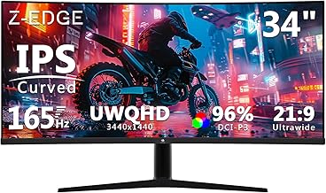 Z-Edge 34 Inch Curved Gamer PC Screen, 3440x1440, 165Hz (DP1.4×2), IPS Panel, 96% DCI-P3, FreeSync, G-Sync, 120% sRGB, Ultrawide Monitor 21:9, Adjustable Height/Tilt, Rotary, 100Hz (HDMI2.0×2)