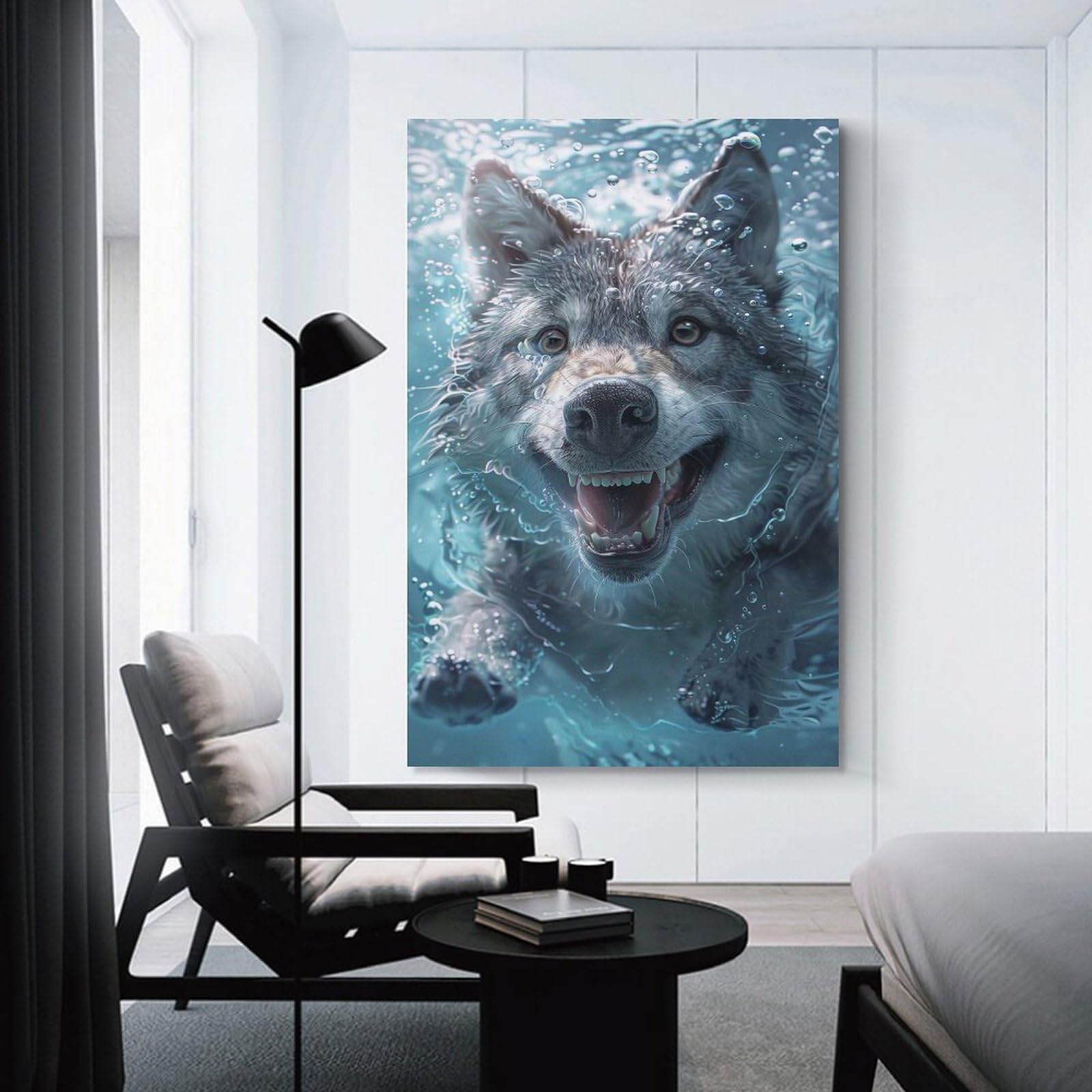 Junmoney Wolf Sea Hanging Wall Art 24x36inch(60x90cm), for New Homes, Bedrooms Or Workspaces, Thoughtful Wall Decor for Art Lovers