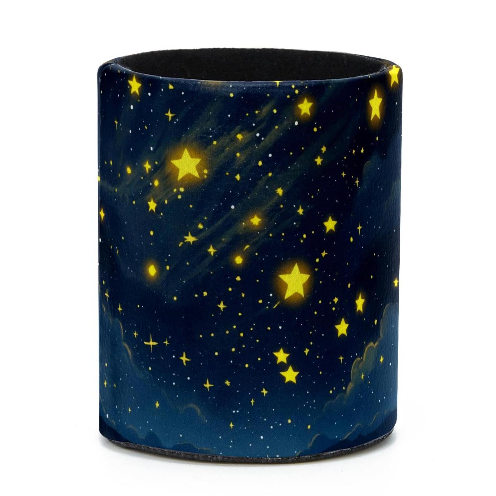 VAPOKF Round Pencil Holders for Desk, Yellow Starry Sky Pen Holders Pen Pot Makeup Brushes Storage Desktop Stationery Supplies Organiser for Home Office