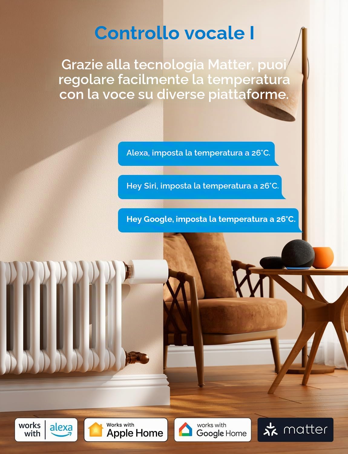 Meross Matter Termostato per radiatore opaco con hub extra, Valvole Termostatiche WiFi Valvola Termostatica per Termosifoni Termovalvole Smart con Controllo Vocale per Siri Alexa Google,