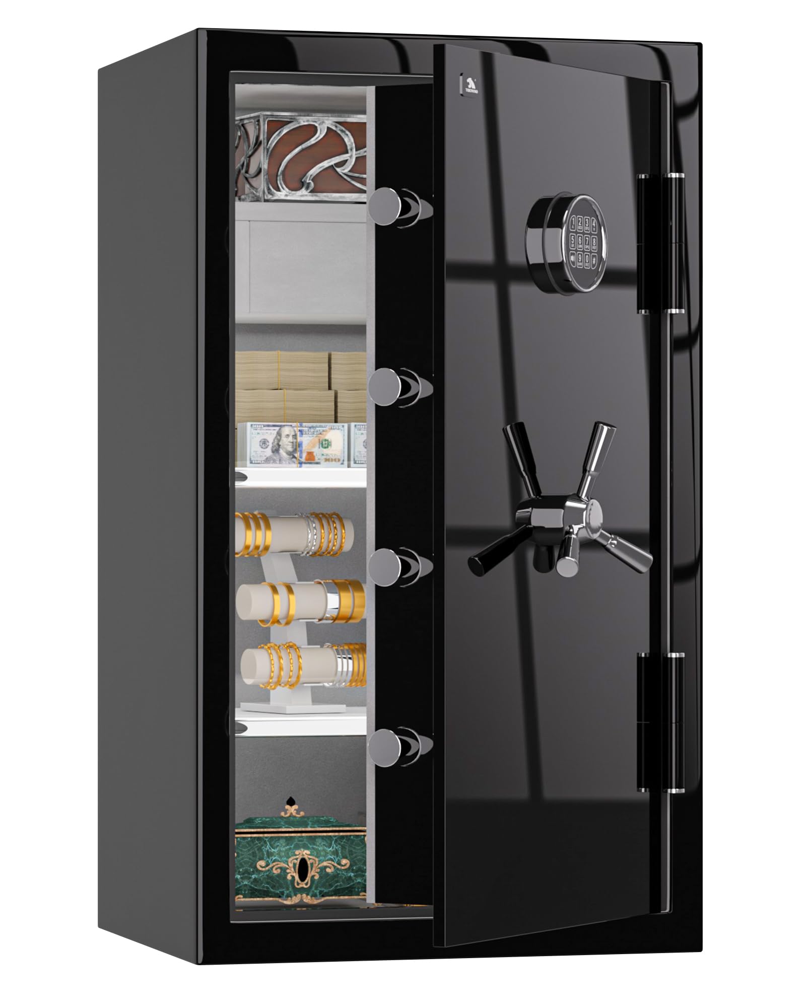 TIGERKING 8.78 Cu Ft Large Fireproof Safe for Home, Waterproof Floor Security Jewelry Safe with Digital Lock, Heavy Duty Steel Cabinet Safes with Drawer and Adjustable Shelves for Valuables